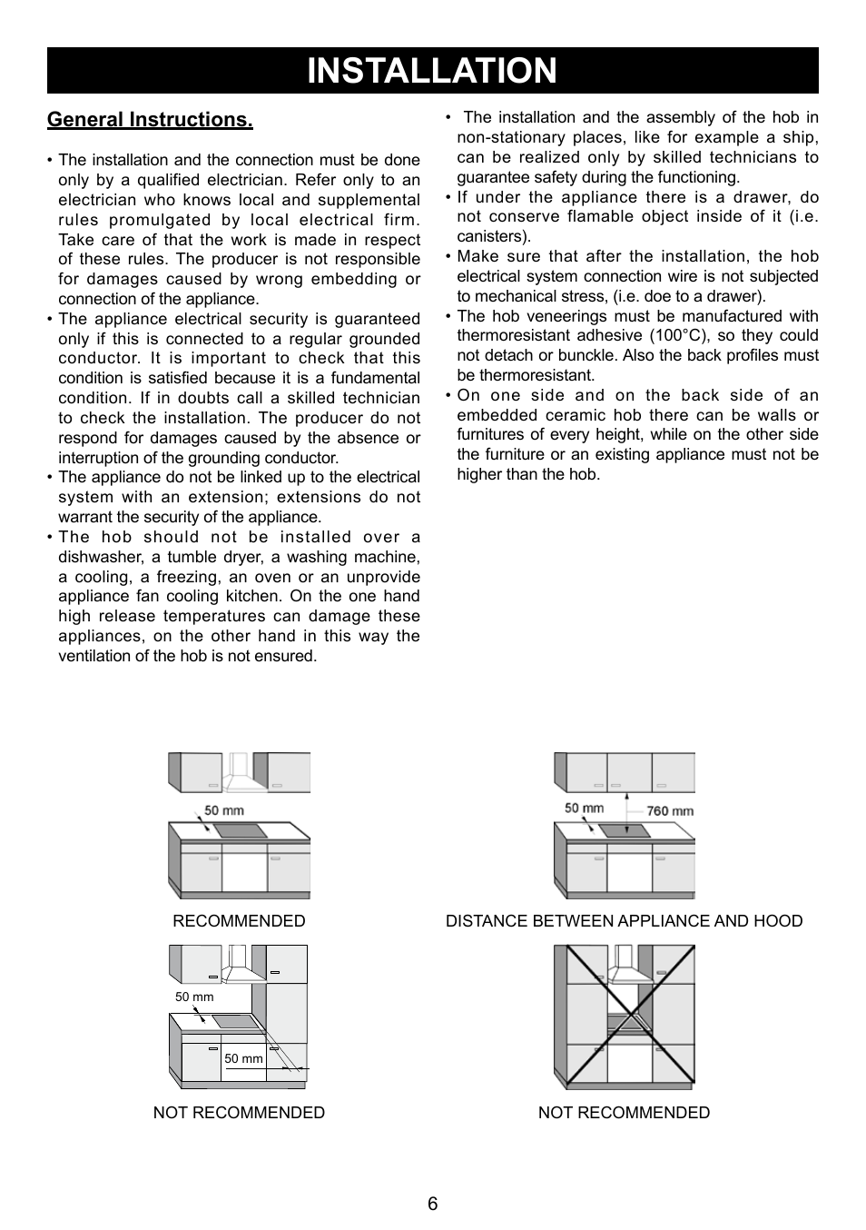 Installation, General instructions | Caple C930i User Manual | Page 6 / 16