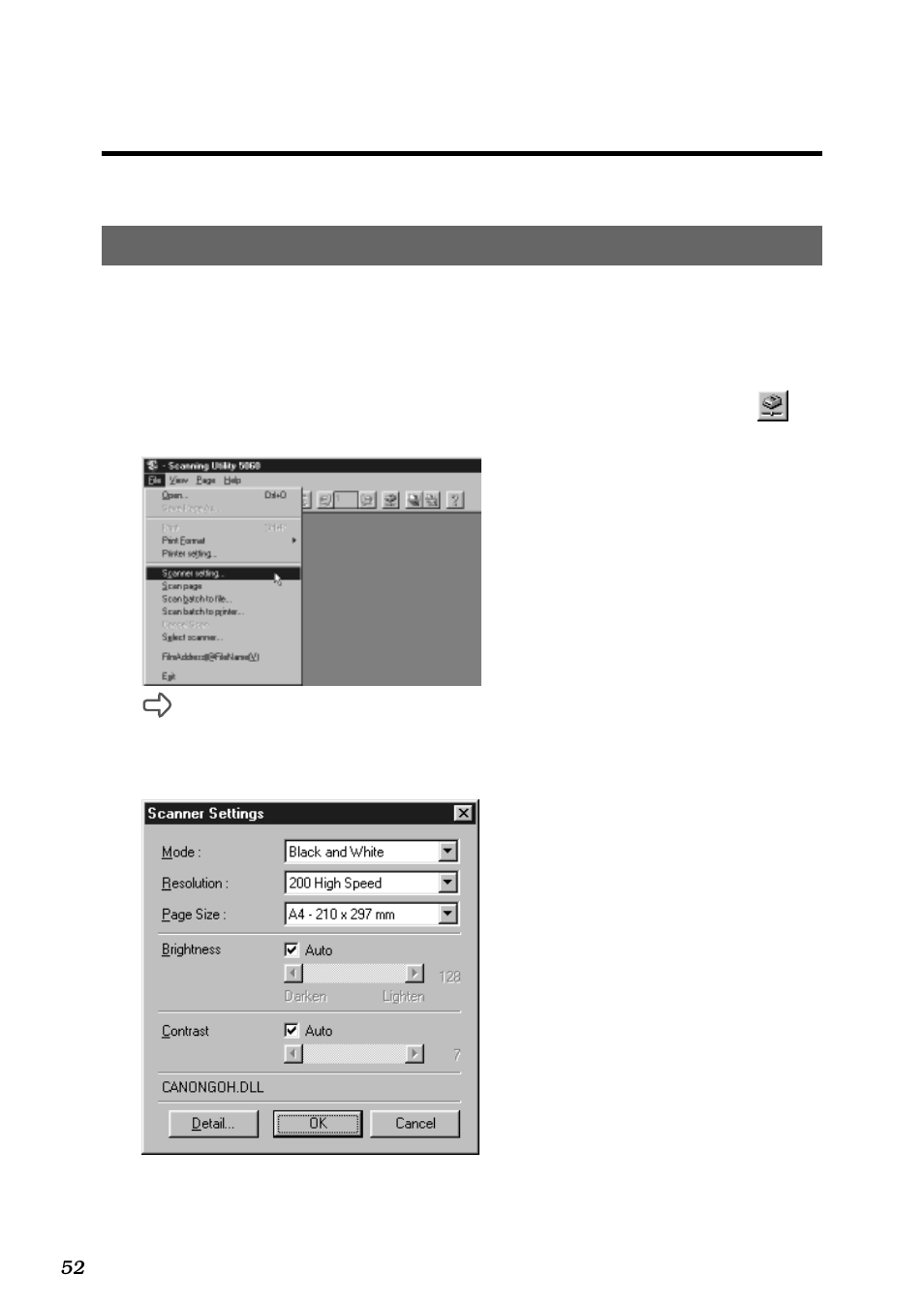 Setting scan conditions, Setting up the scanner | Canon DR-5060F User Manual | Page 54 / 89