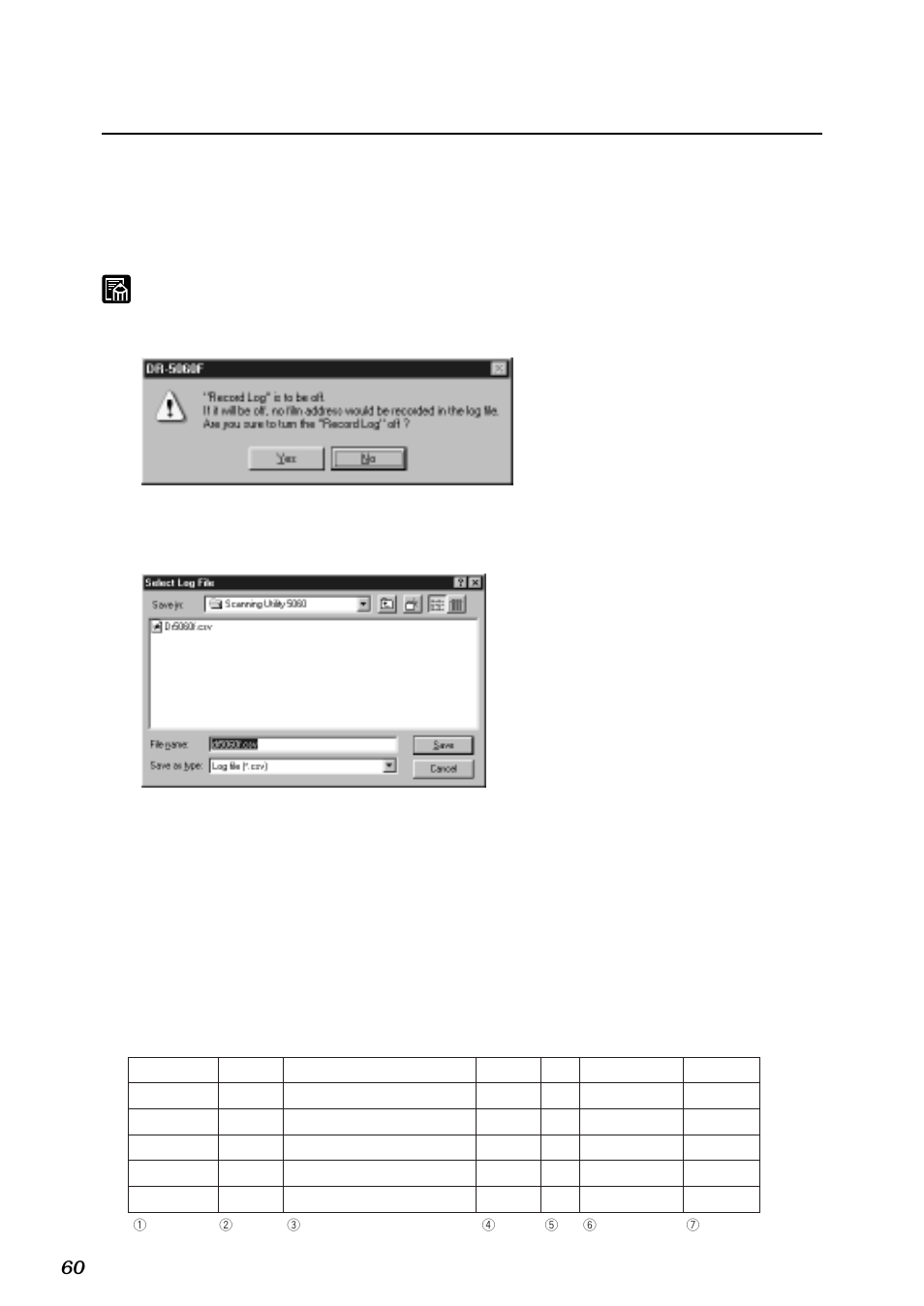 About log files, Film address log file, Setting scan conditions | Canon DR-5060F User Manual | Page 62 / 89