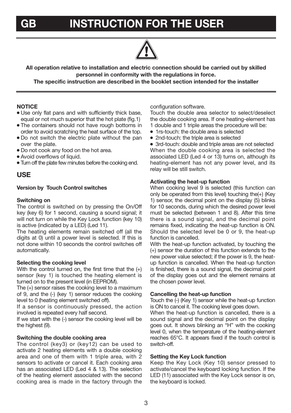 Gb instruction for the user | Caple C811C User Manual | Page 3 / 8