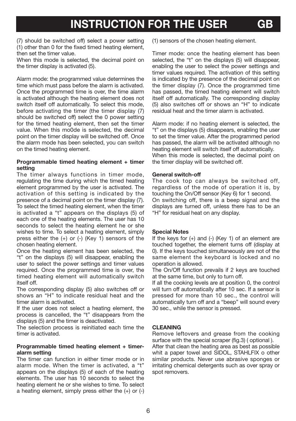 Instruction for the user gb | Caple C811C User Manual | Page 6 / 8