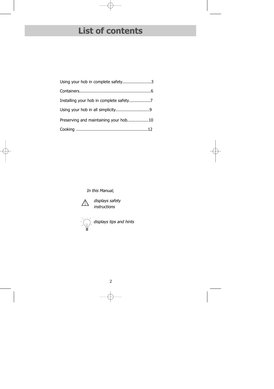 List of contents | Caple C851i User Manual | Page 2 / 12