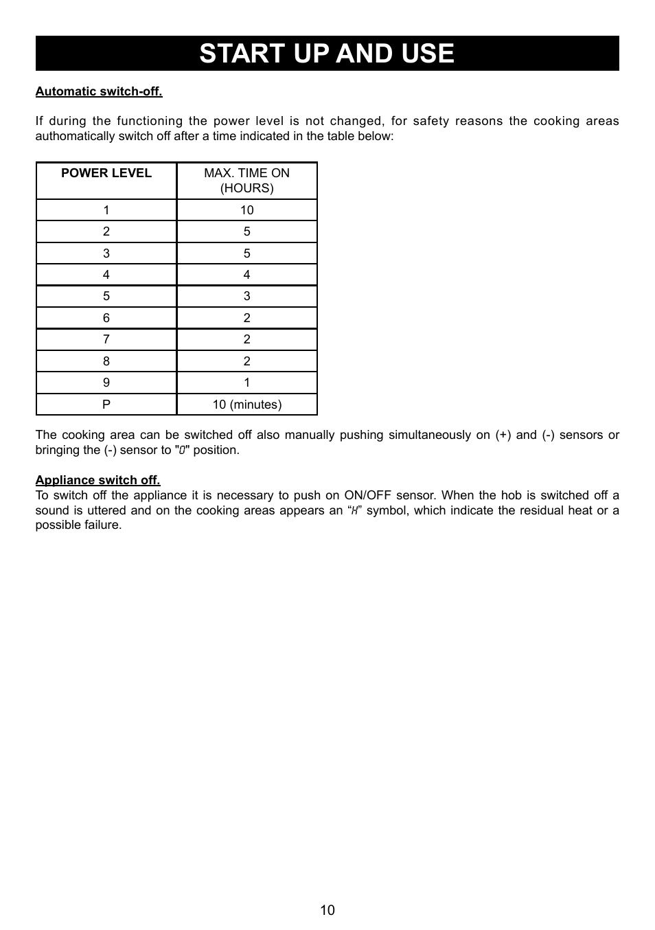 Start up and use | Caple C993i User Manual | Page 10 / 16