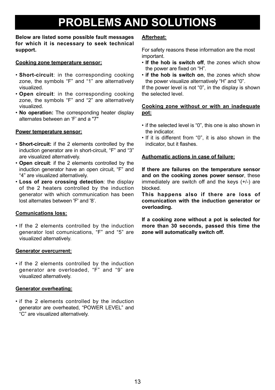 Problems and solutions | Caple C993i User Manual | Page 13 / 16