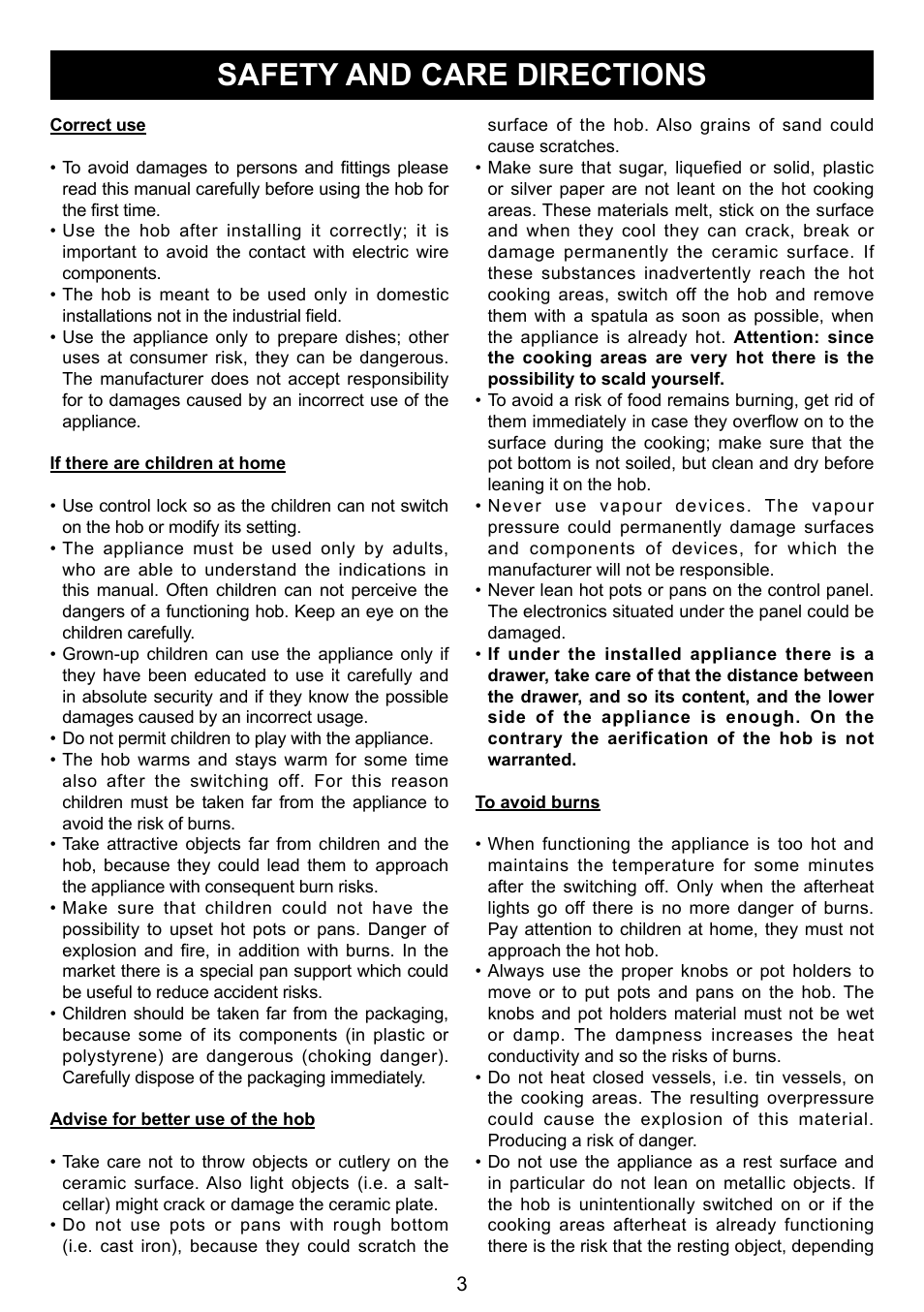 Safety and care directions | Caple C993i User Manual | Page 3 / 16