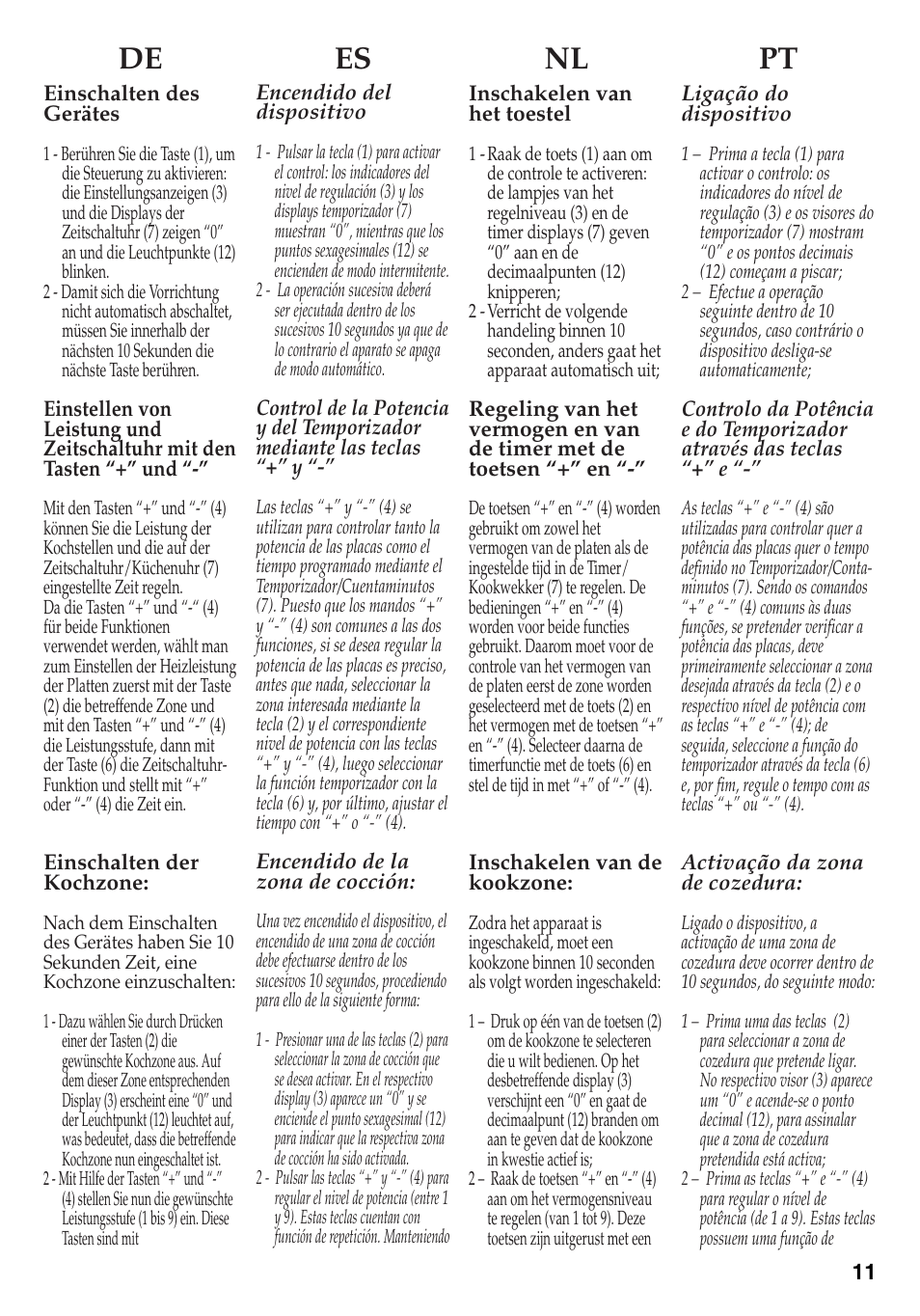 De es nl pt | Caple C891C User Manual | Page 11 / 34