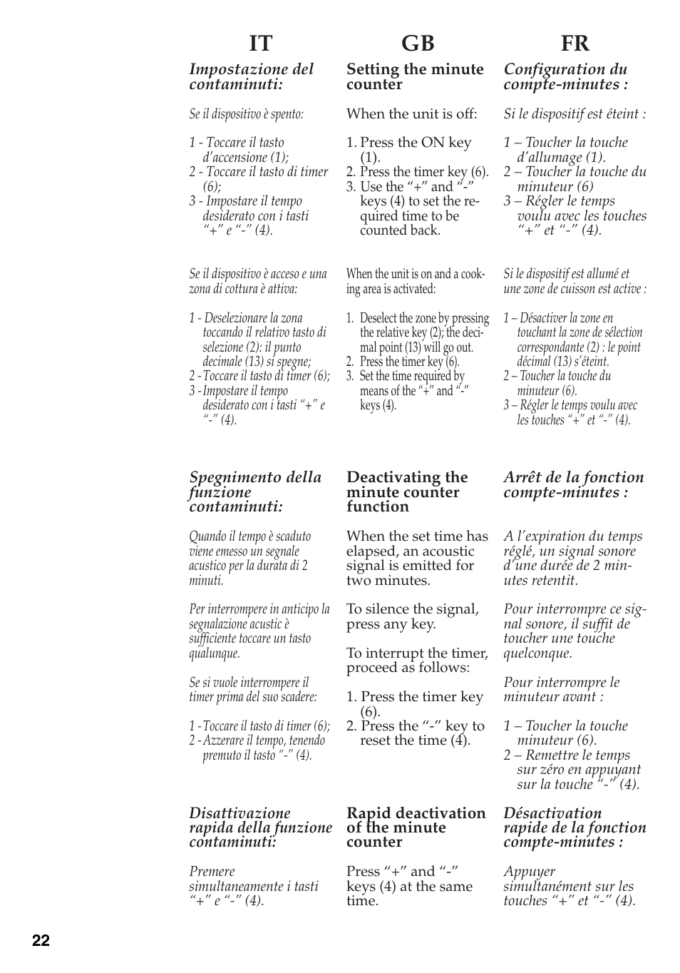 It gb fr | Caple C891C User Manual | Page 22 / 34