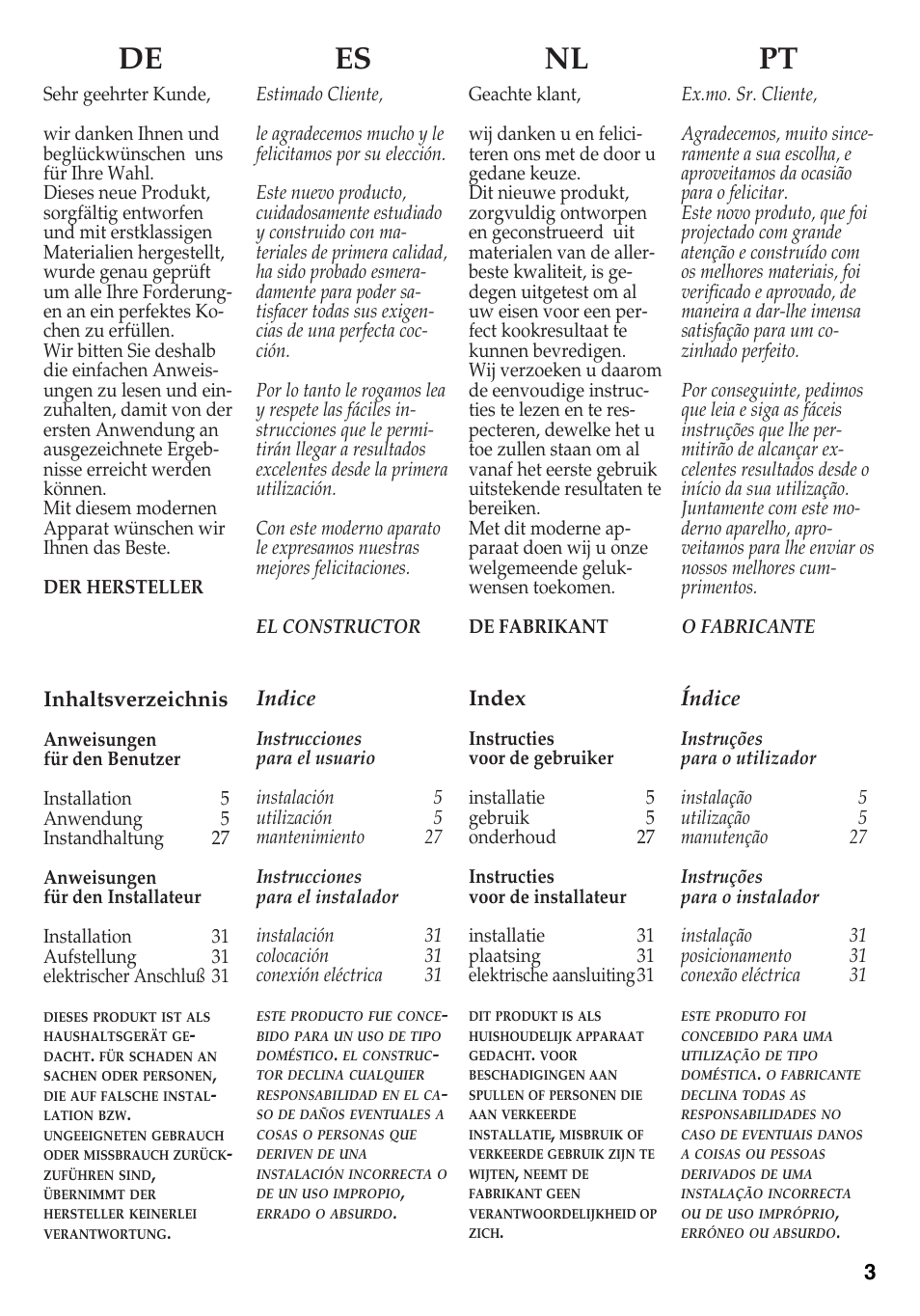 De es nl pt | Caple C891C User Manual | Page 3 / 34