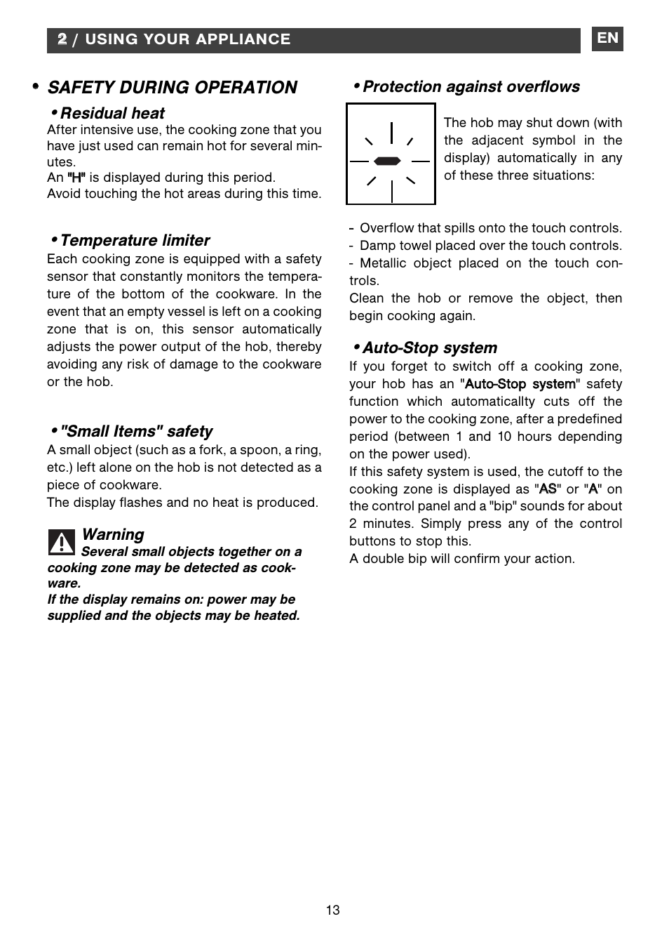 Safety during operation | Caple C871i User Manual | Page 13 / 17