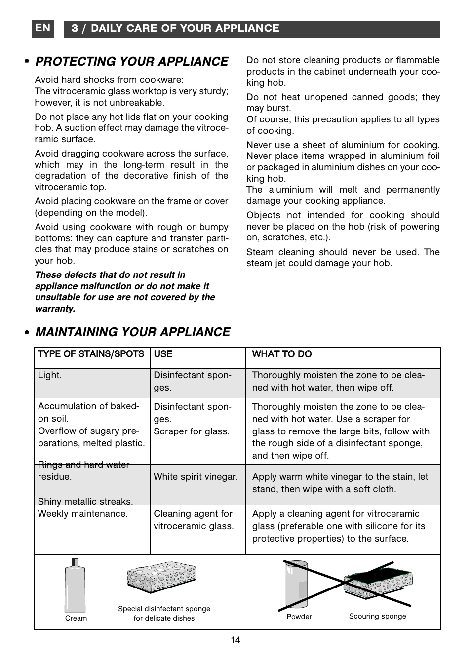 Protecting your appliance, Maintaining your appliance | Caple C871i User Manual | Page 14 / 17