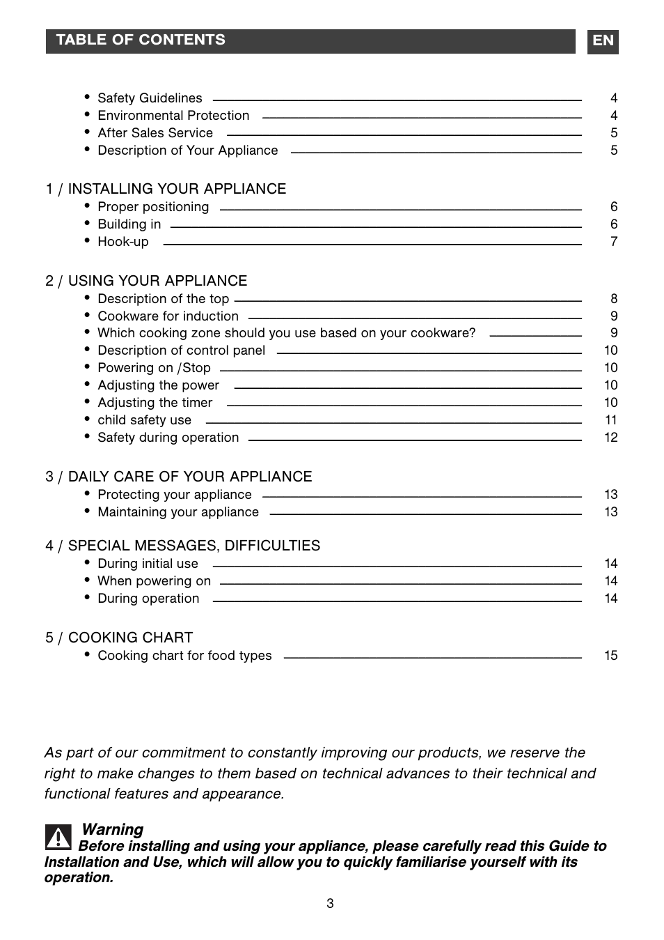 Warning | Caple C871i User Manual | Page 3 / 17