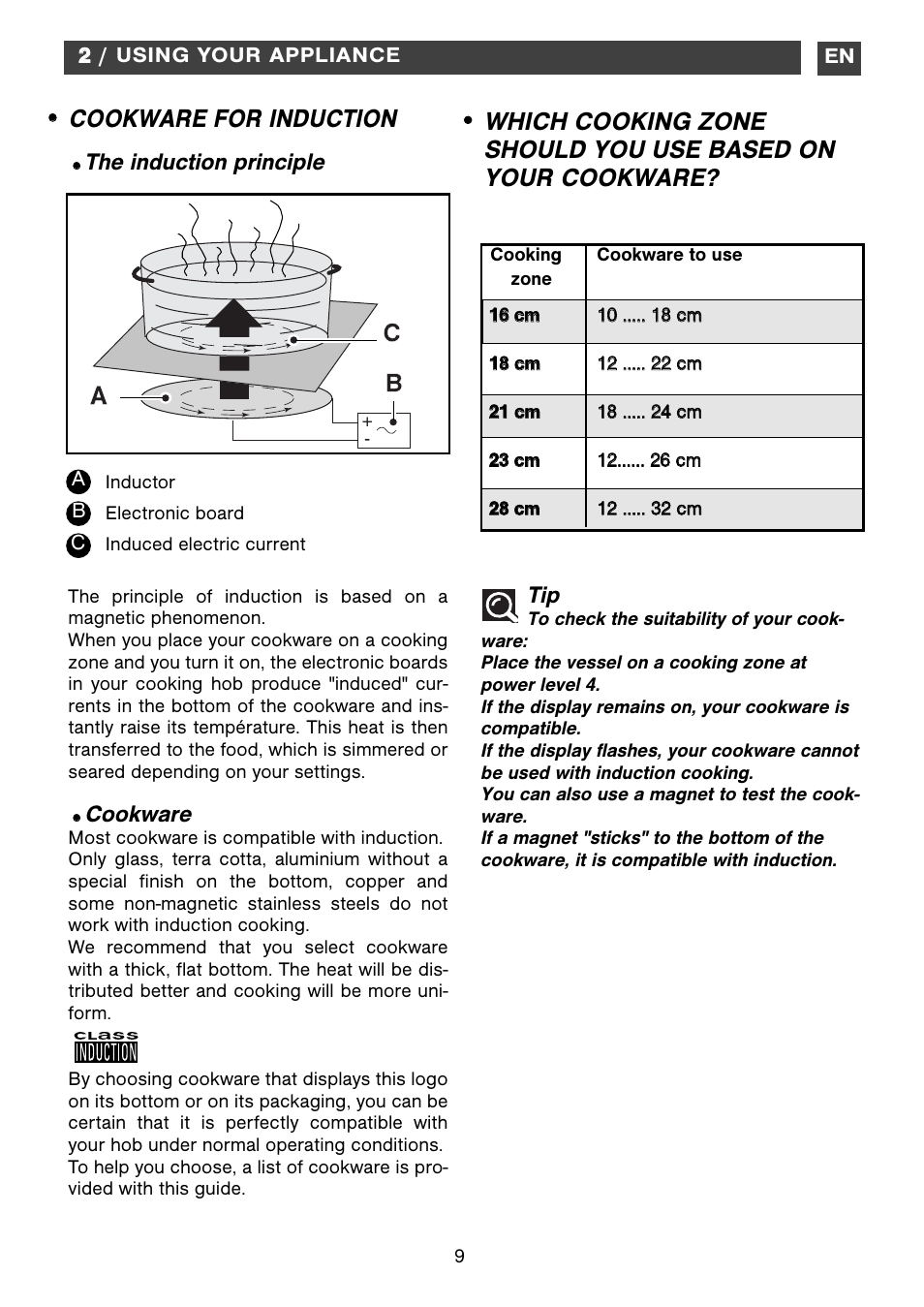 Cb a, The induction principle, Cookware | Caple C871i User Manual | Page 9 / 17