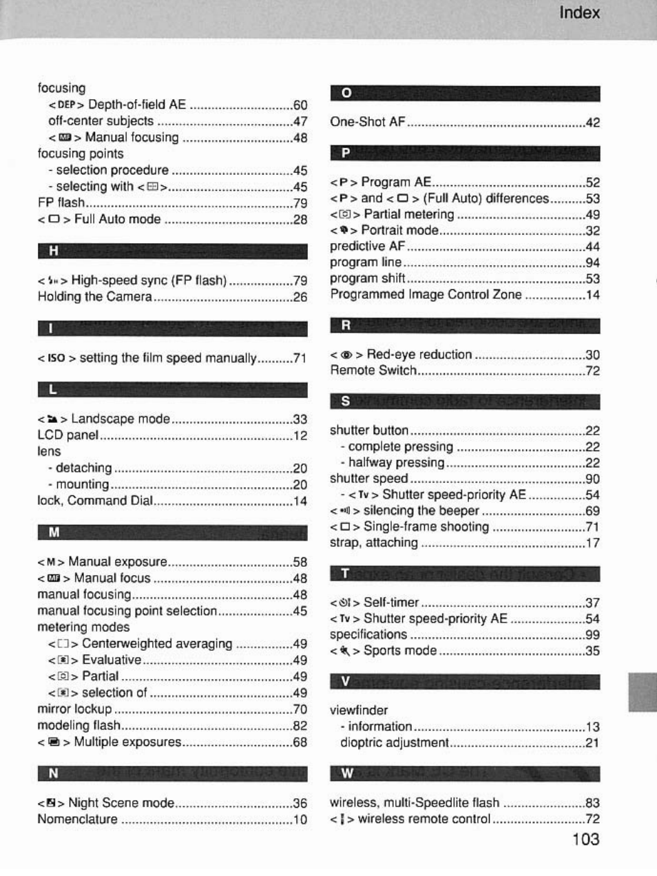 Index | Canon EOS 7 User Manual | Page 103 / 108