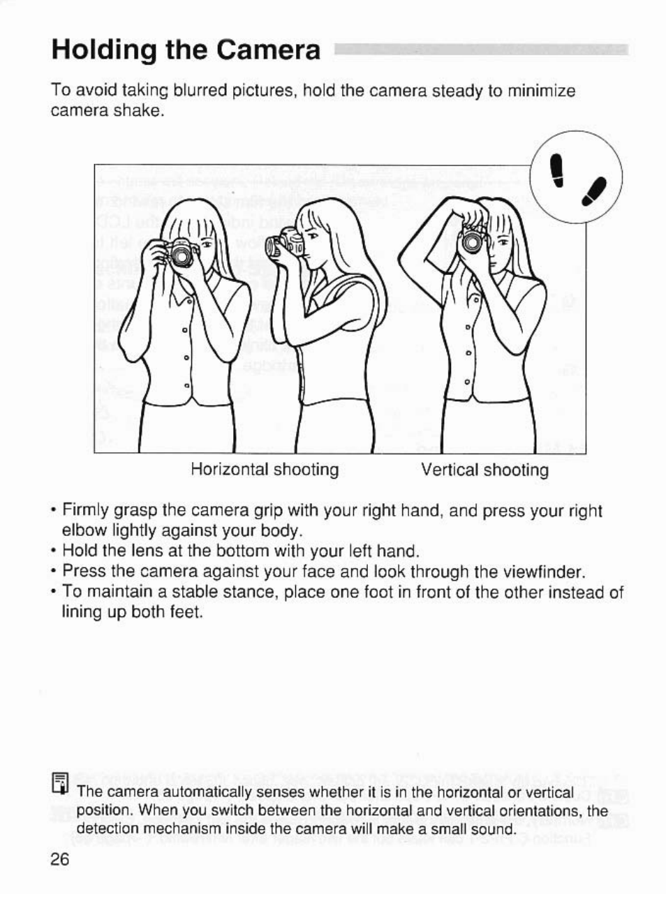 Holding the camera | Canon EOS 7 User Manual | Page 26 / 108