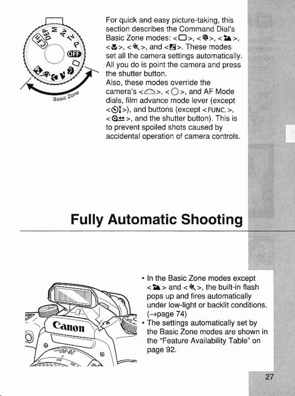 Fully automatic shooting | Canon EOS 7 User Manual | Page 27 / 108