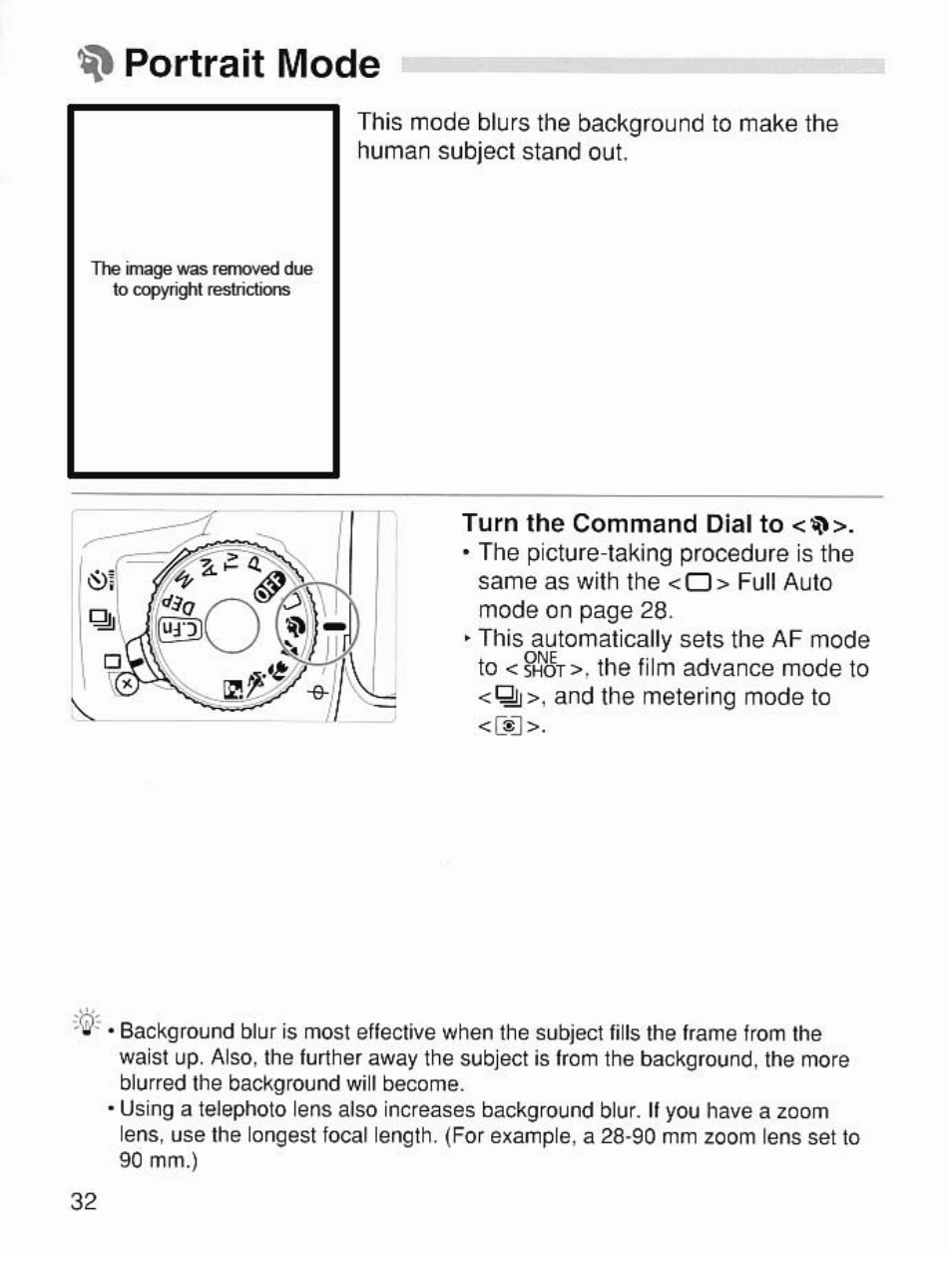 Portrait mode, Turn the command dial to | Canon EOS 7 User Manual | Page 32 / 108