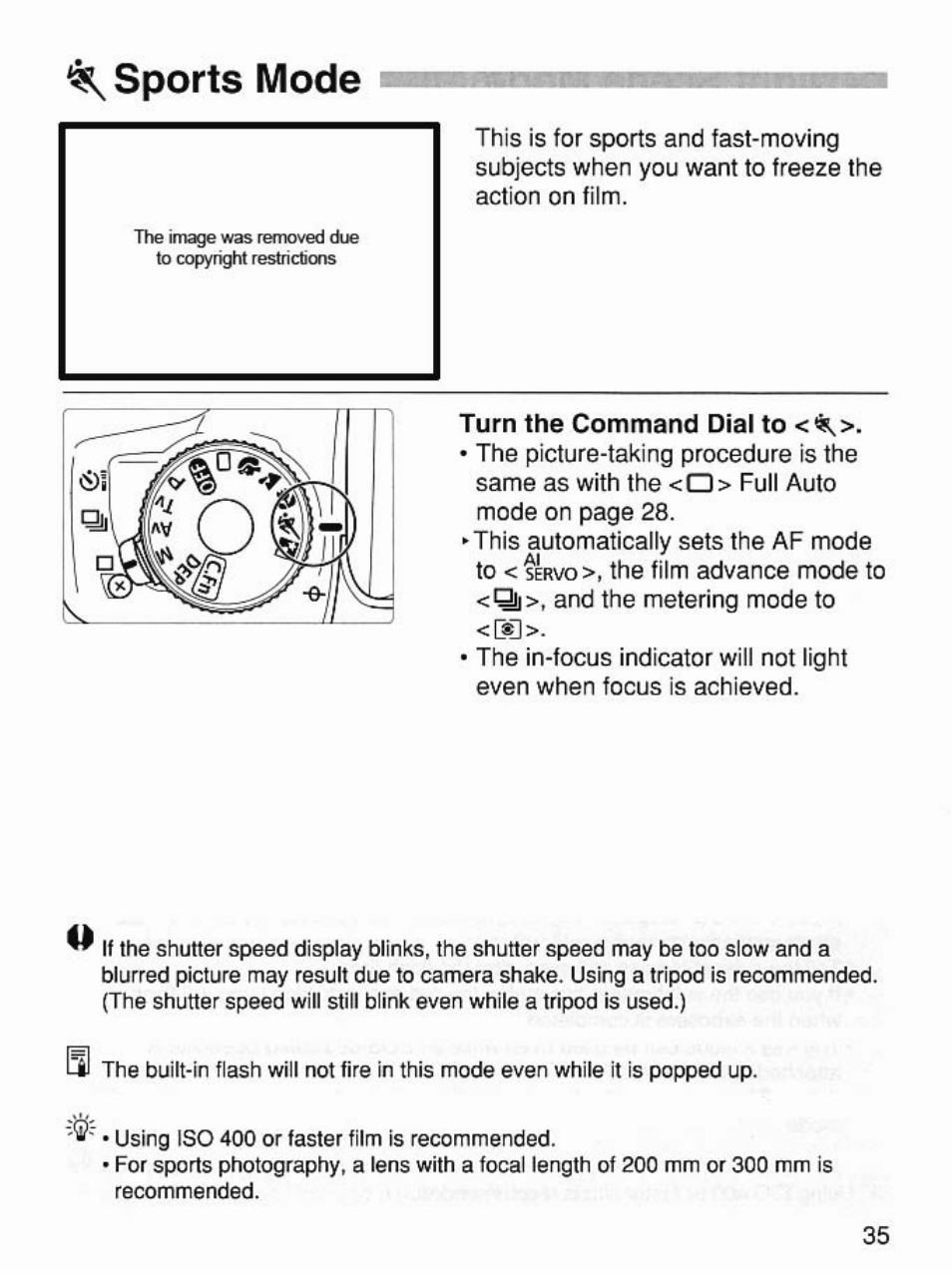 Sports mode | Canon EOS 7 User Manual | Page 35 / 108
