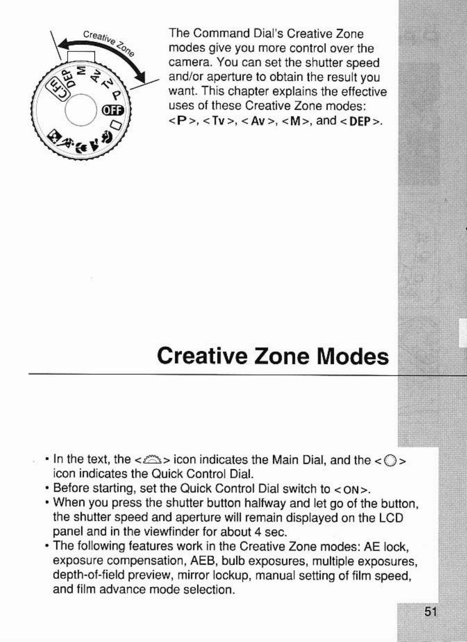 Creative zone modes | Canon EOS 7 User Manual | Page 51 / 108