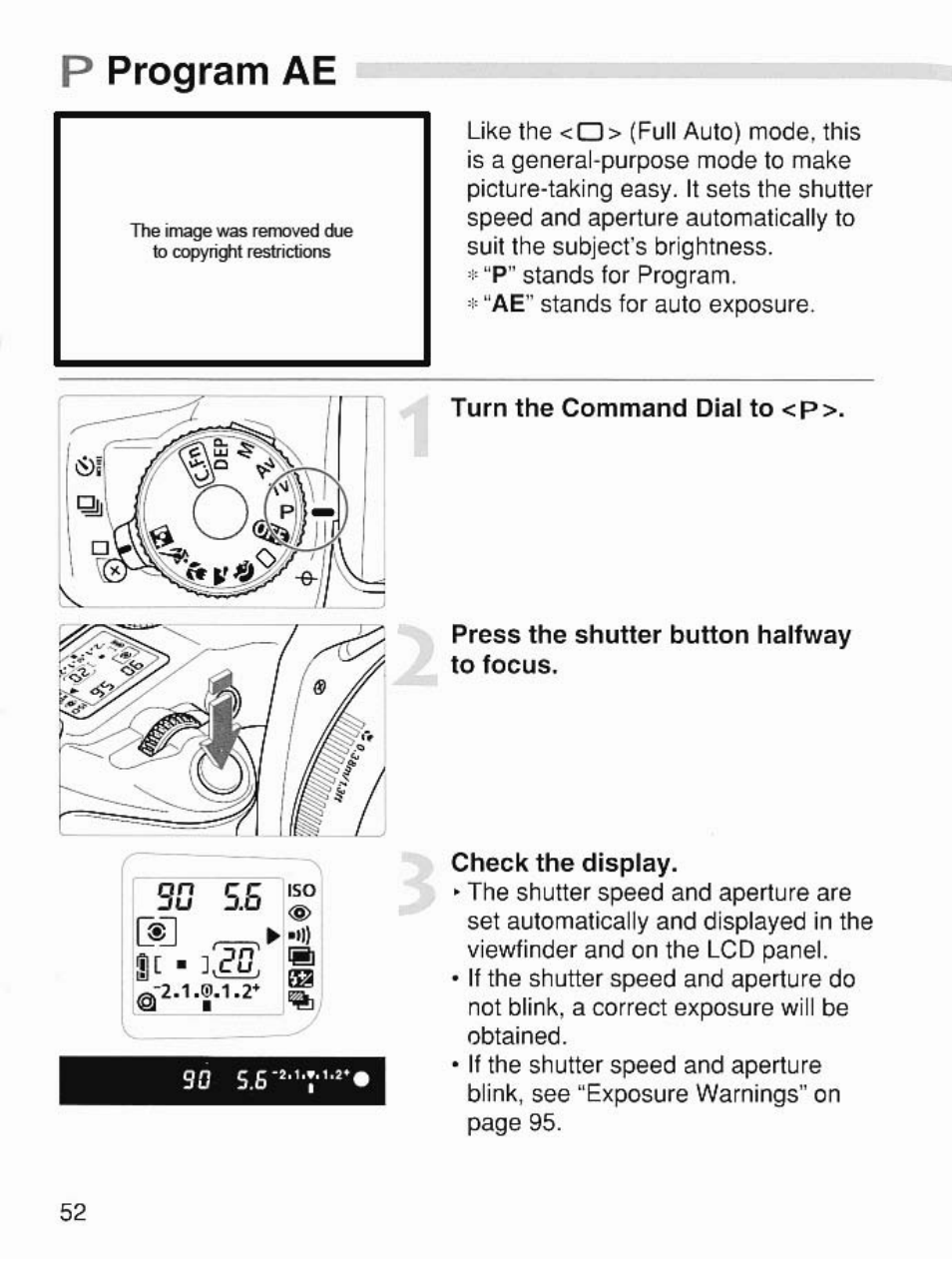 P program ae | Canon EOS 7 User Manual | Page 52 / 108