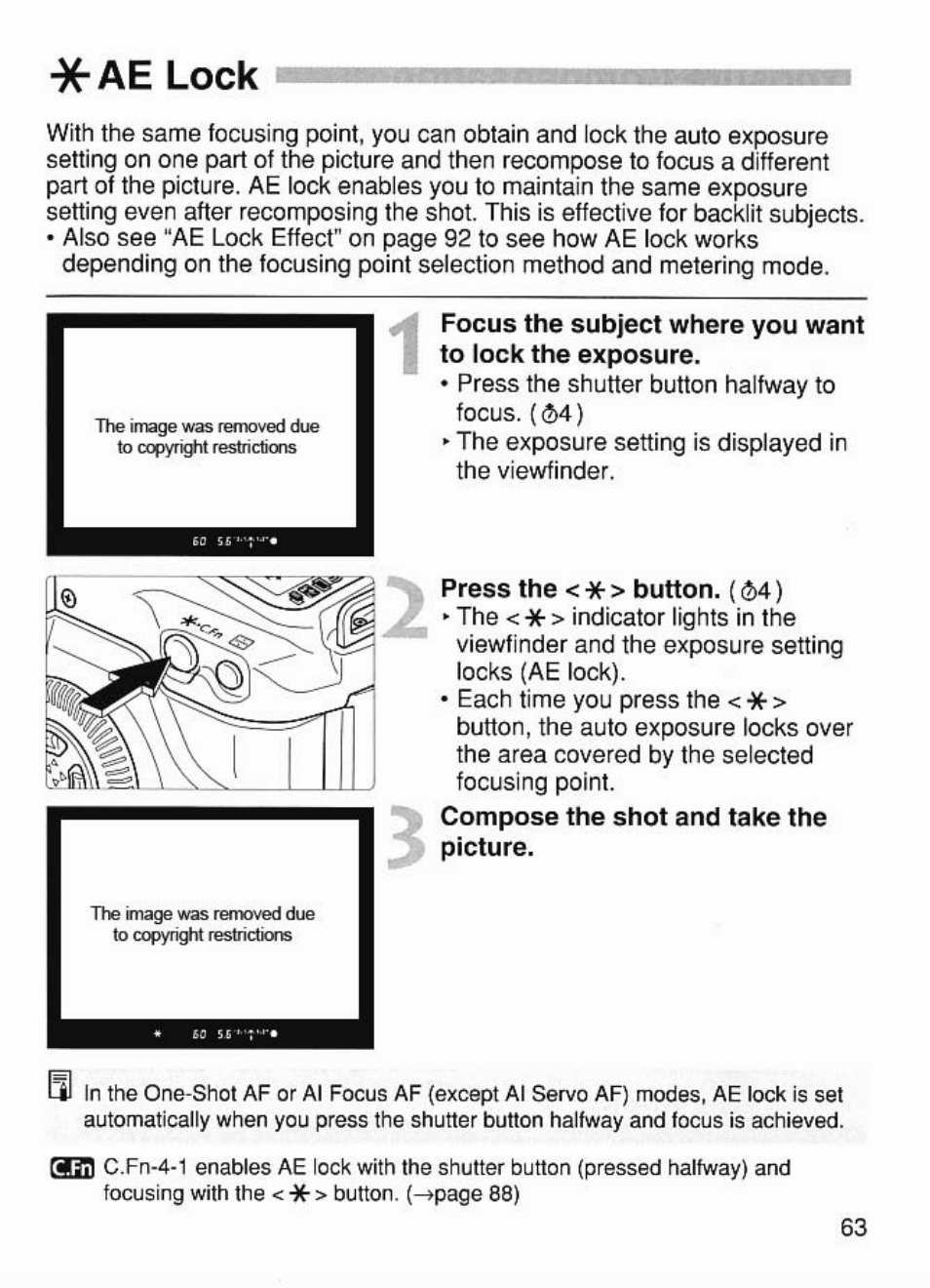 Ae lock | Canon EOS 7 User Manual | Page 63 / 108