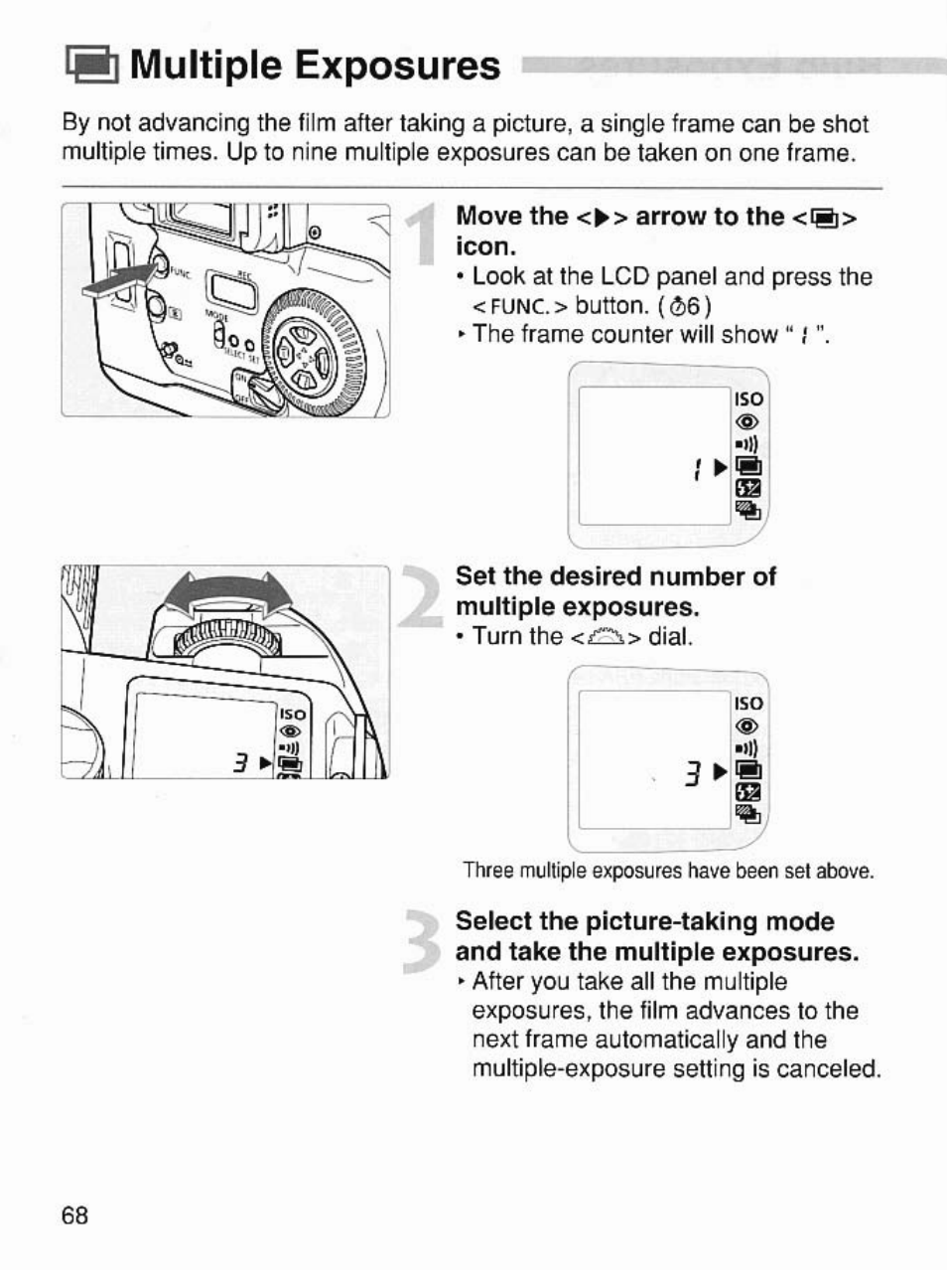 Multiple exposures | Canon EOS 7 User Manual | Page 68 / 108