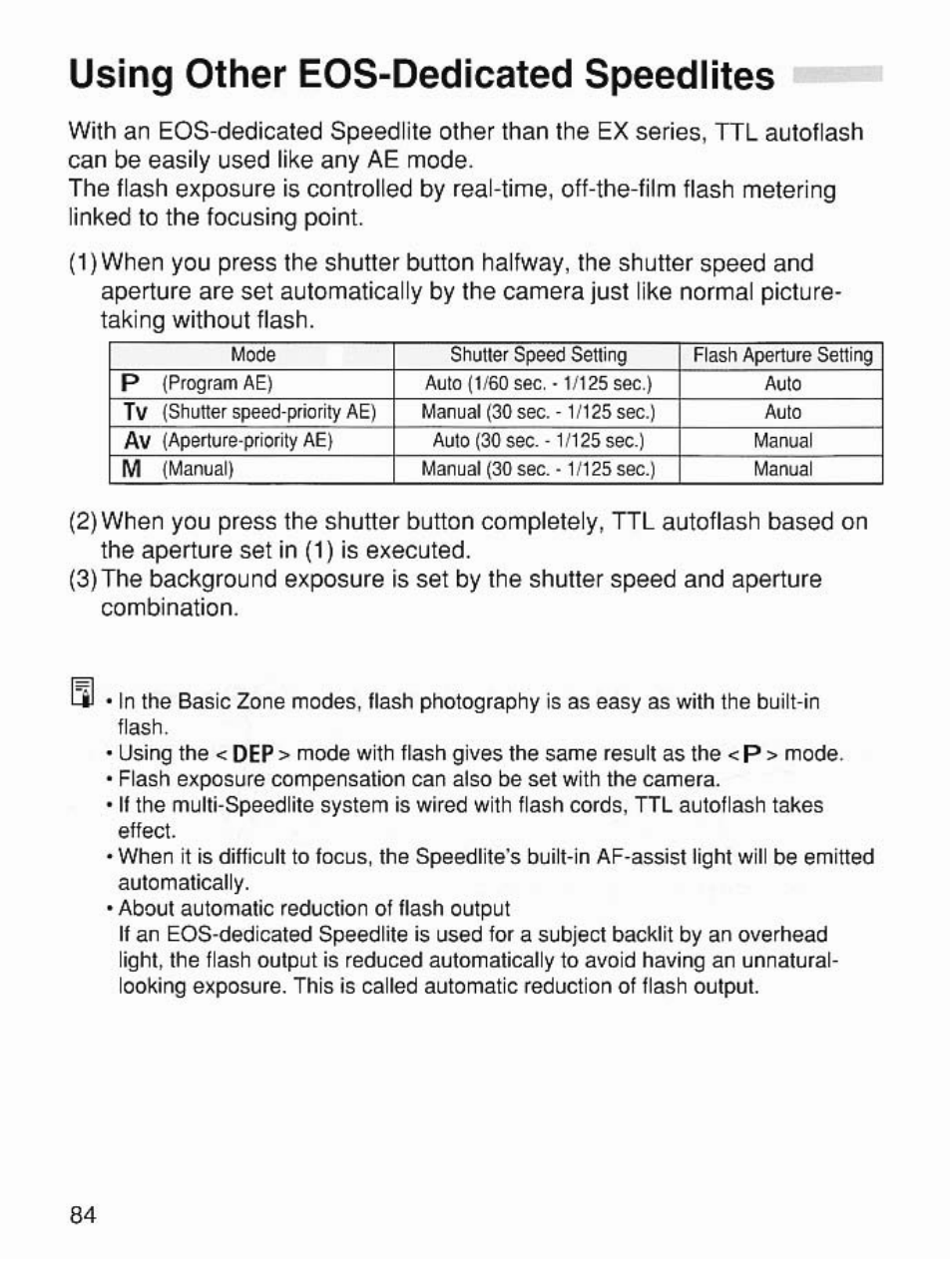 Using other eos-dedicated speedlites | Canon EOS 7 User Manual | Page 84 / 108