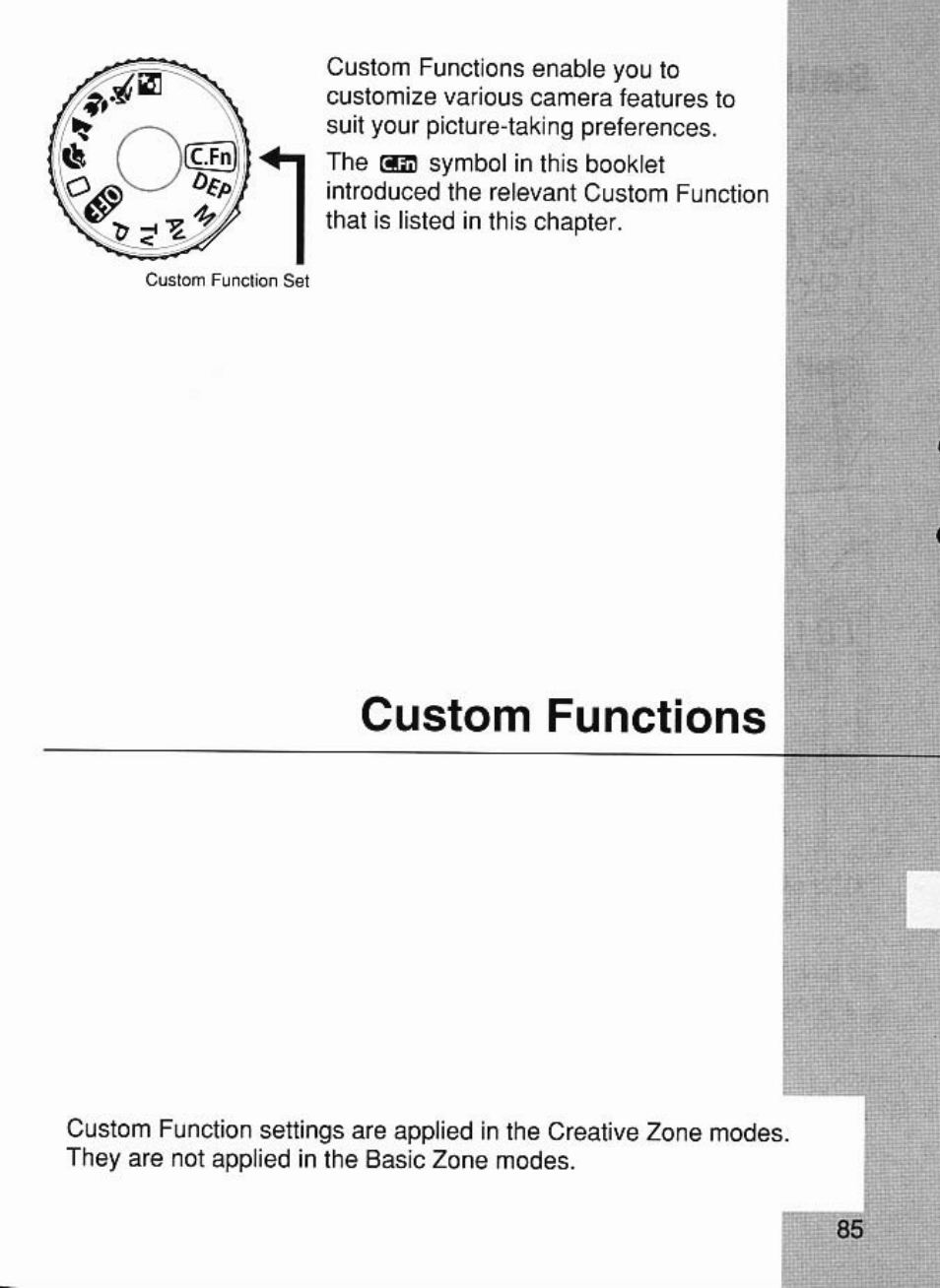 Custom functions | Canon EOS 7 User Manual | Page 85 / 108