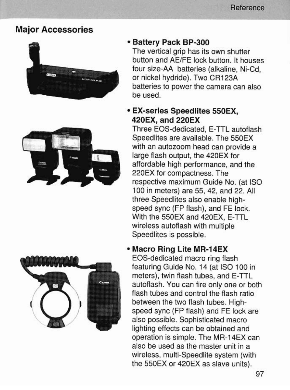 Major accessories | Canon EOS 7 User Manual | Page 97 / 108