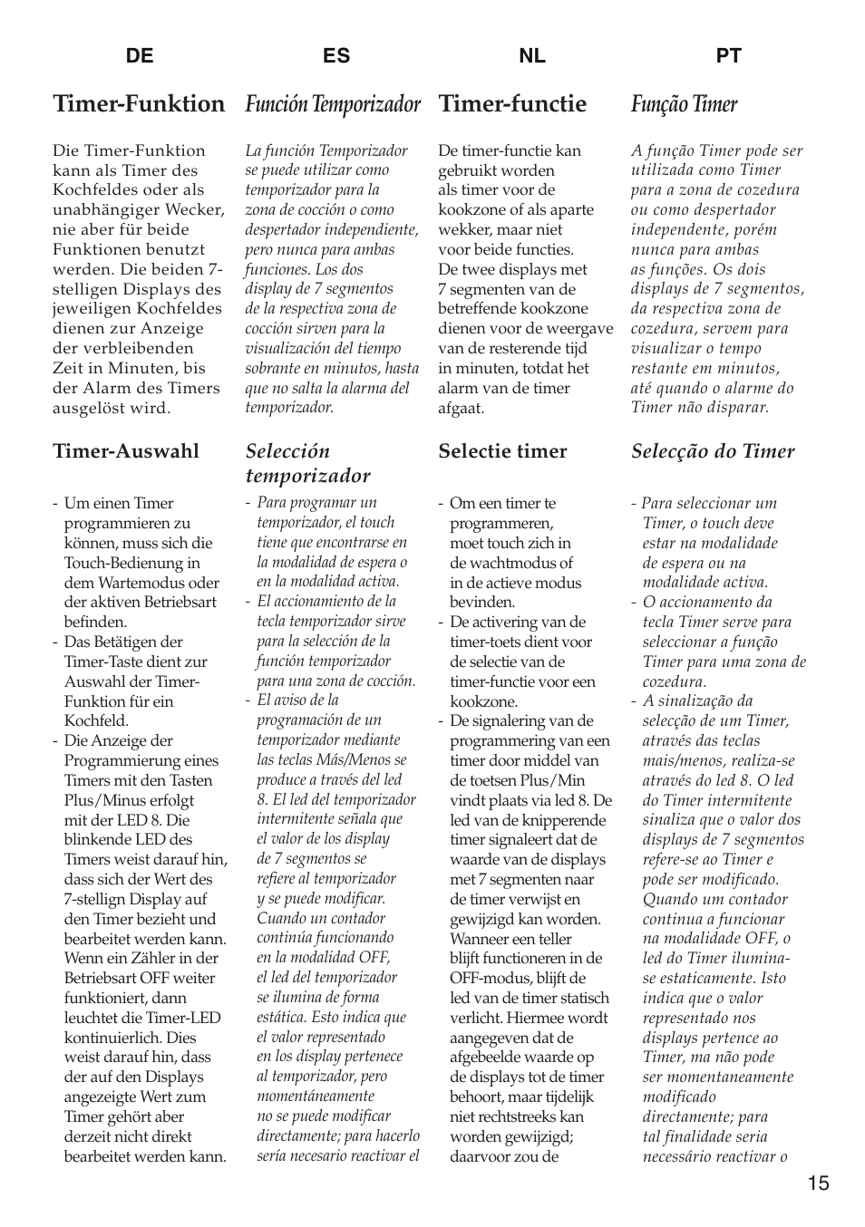 Función temporizador, Função timer, Timer-functie | Timer-funktion | Caple C992i User Manual | Page 16 / 49