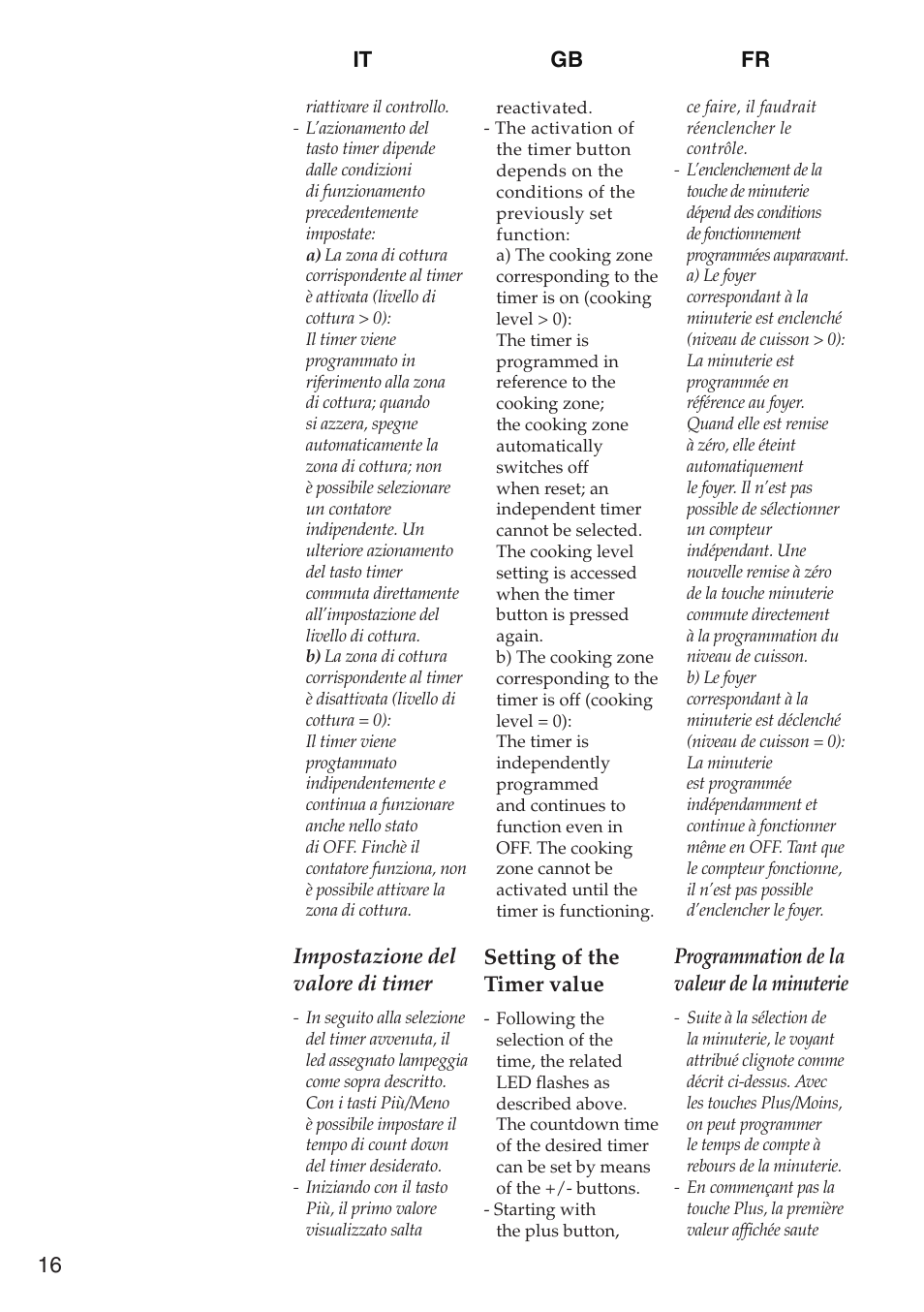 16 it gb fr, Impostazione del valore di timer, Programmation de la valeur de la minuterie | Setting of the timer value | Caple C992i User Manual | Page 17 / 49