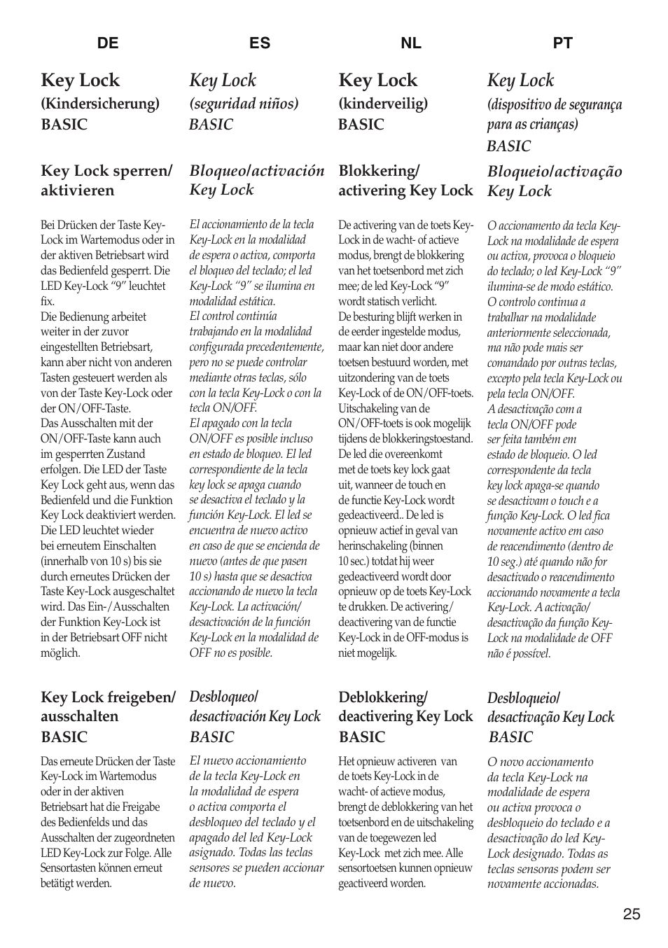 Key lock | Caple C992i User Manual | Page 26 / 49