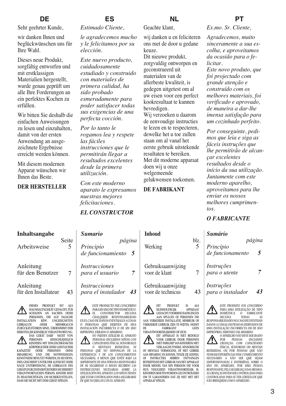 Es nl pt de | Caple C992i User Manual | Page 4 / 49