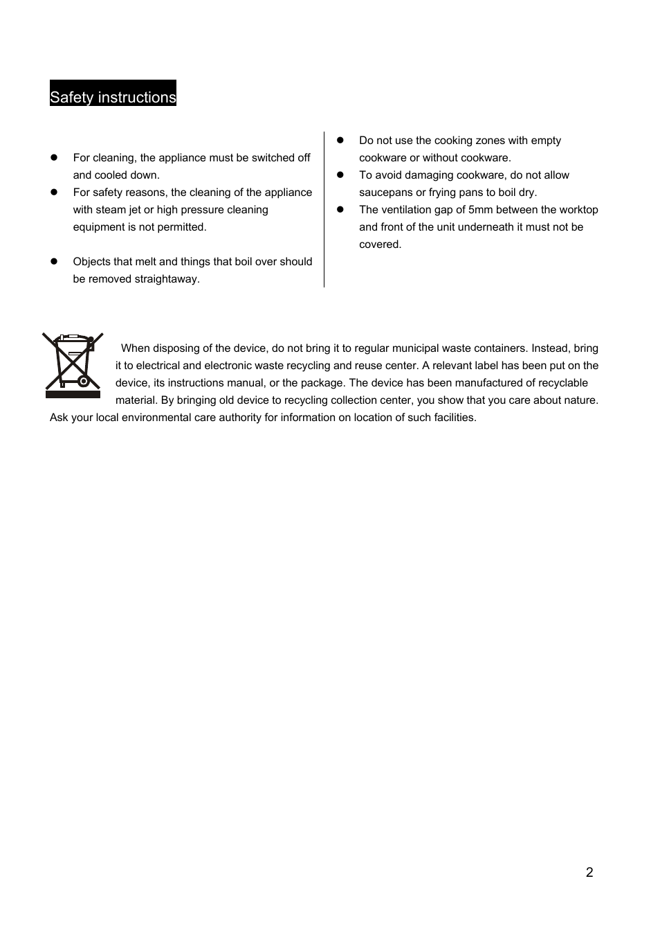 Safety instructions | Caple C603E User Manual | Page 3 / 10