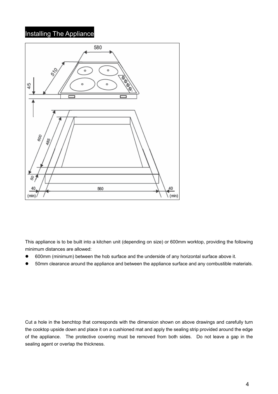 Installing the appliance | Caple C603E User Manual | Page 5 / 10