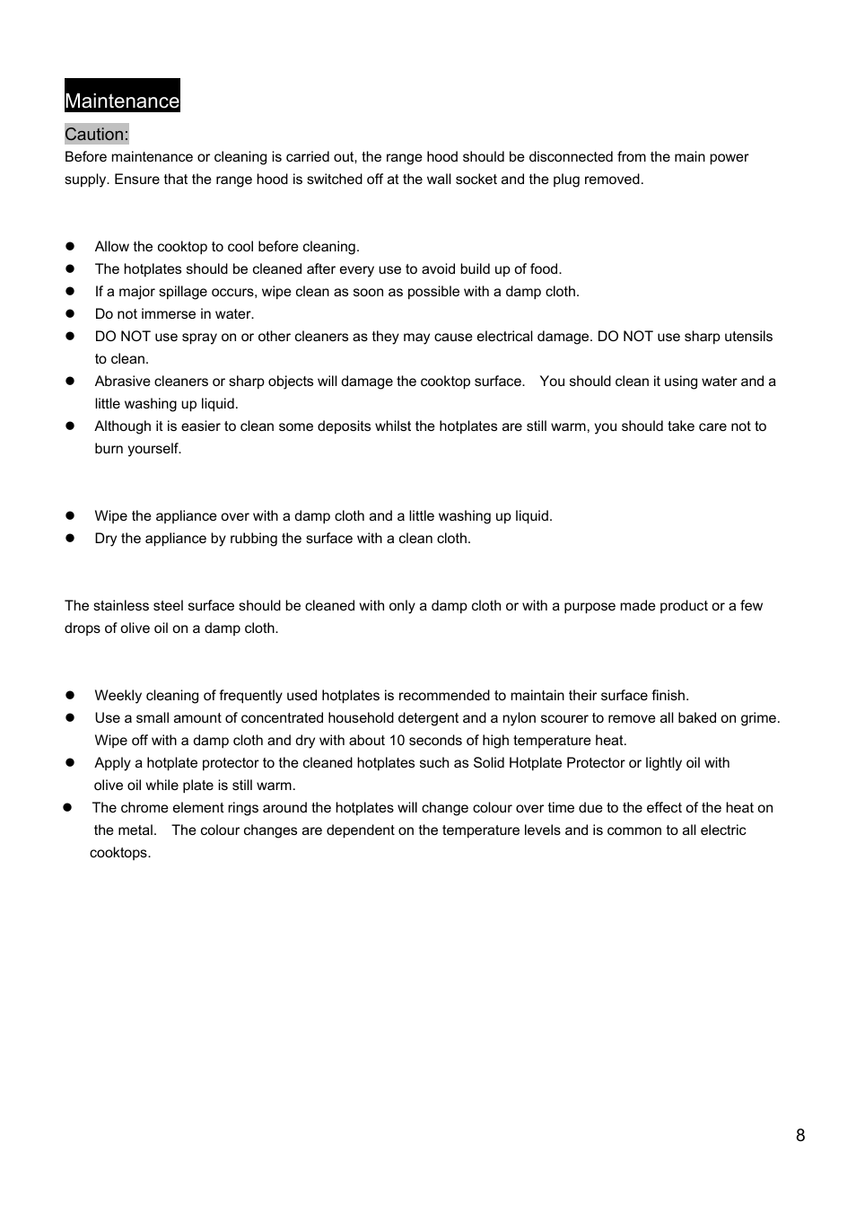 Maintenance | Caple C603E User Manual | Page 9 / 10