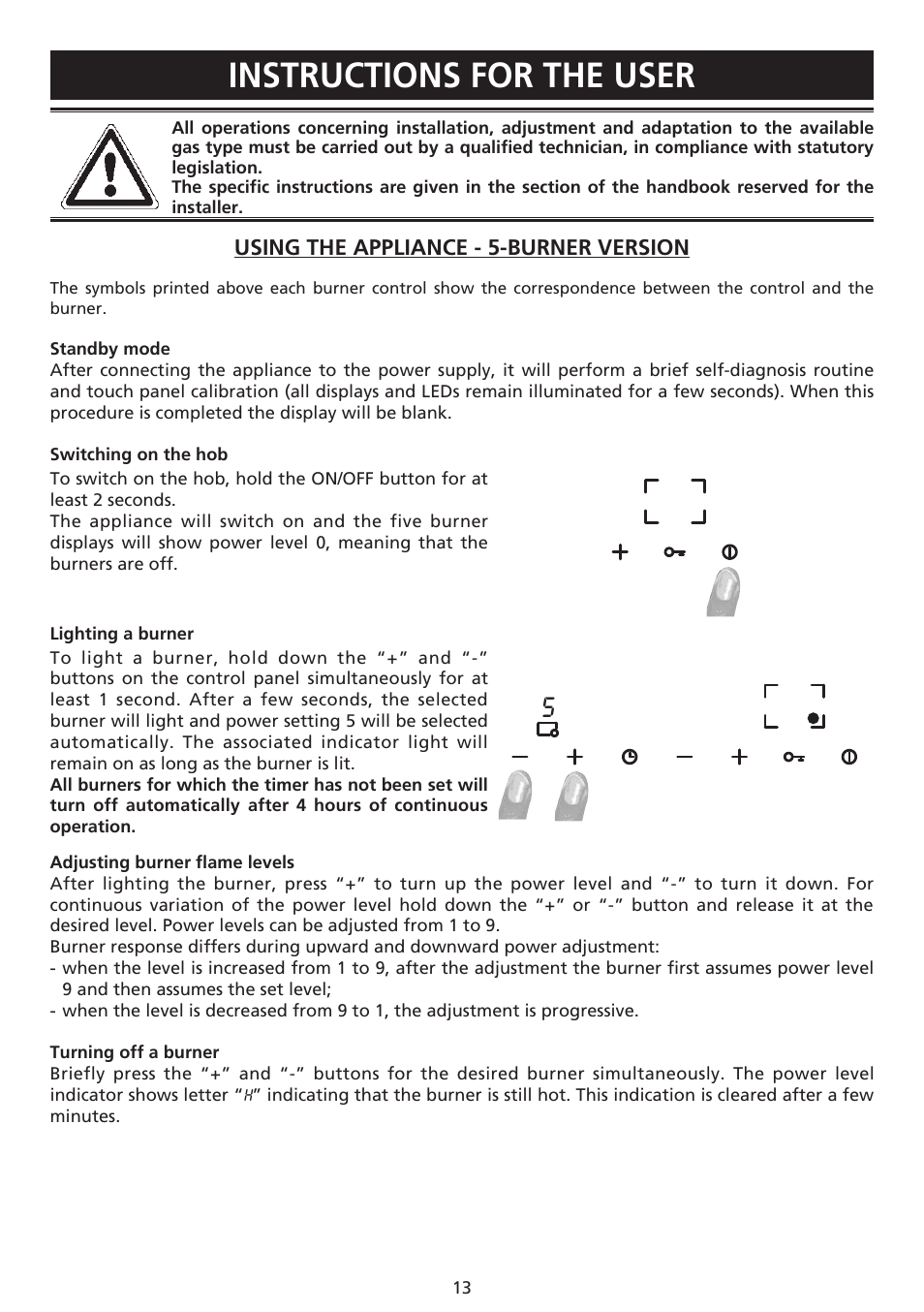 Instructions for the user | Caple C981G User Manual | Page 13 / 20