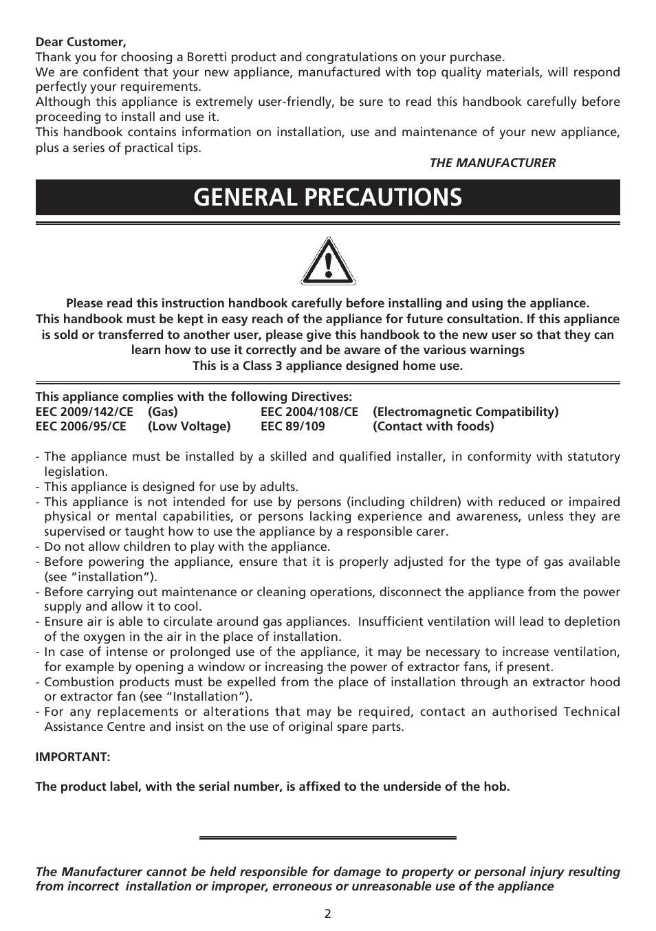 General precautions | Caple C981G User Manual | Page 2 / 20