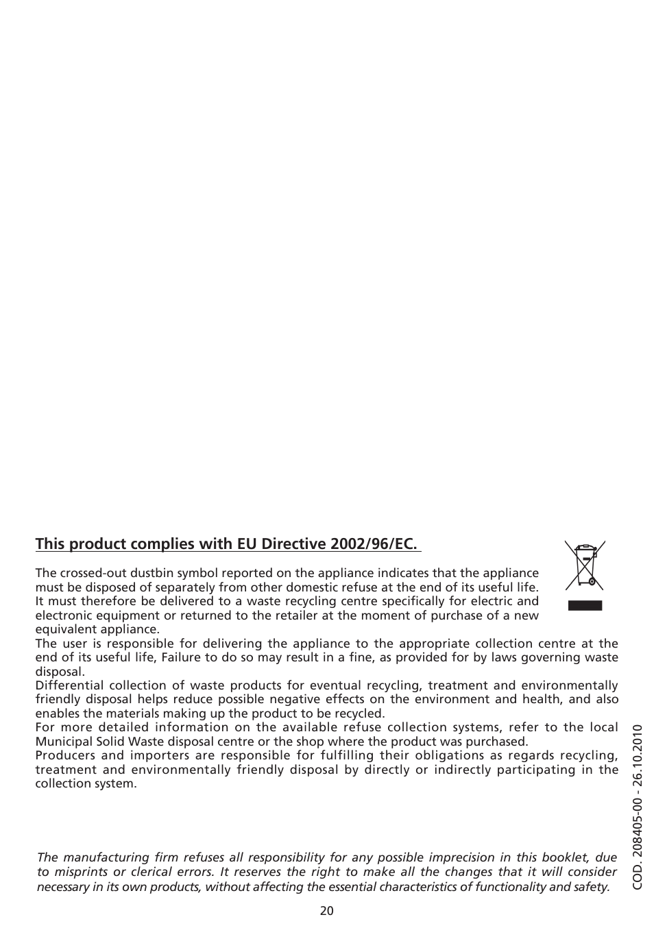 Caple C981G User Manual | Page 20 / 20