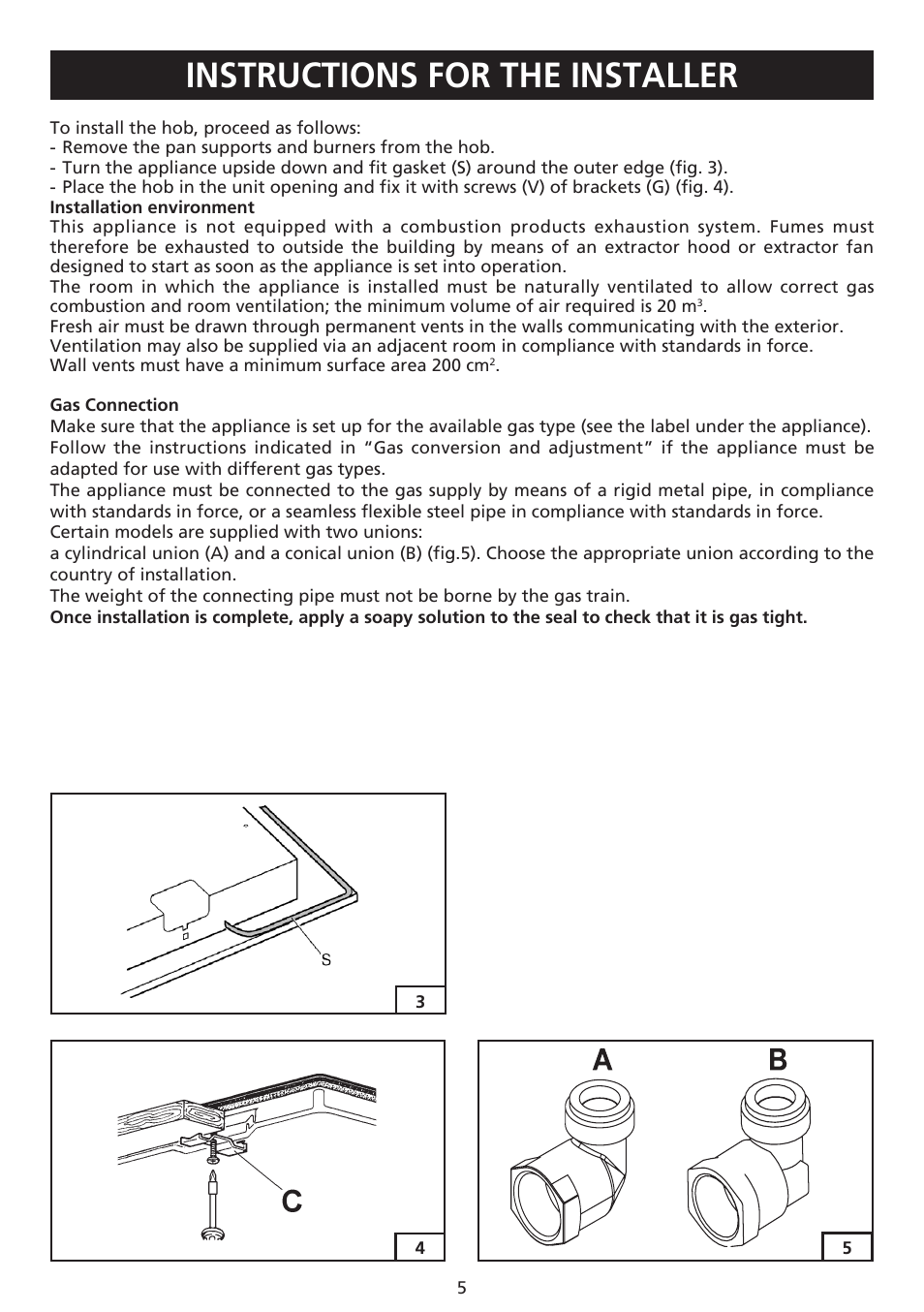 Instructions for the installer | Caple C981G User Manual | Page 5 / 20