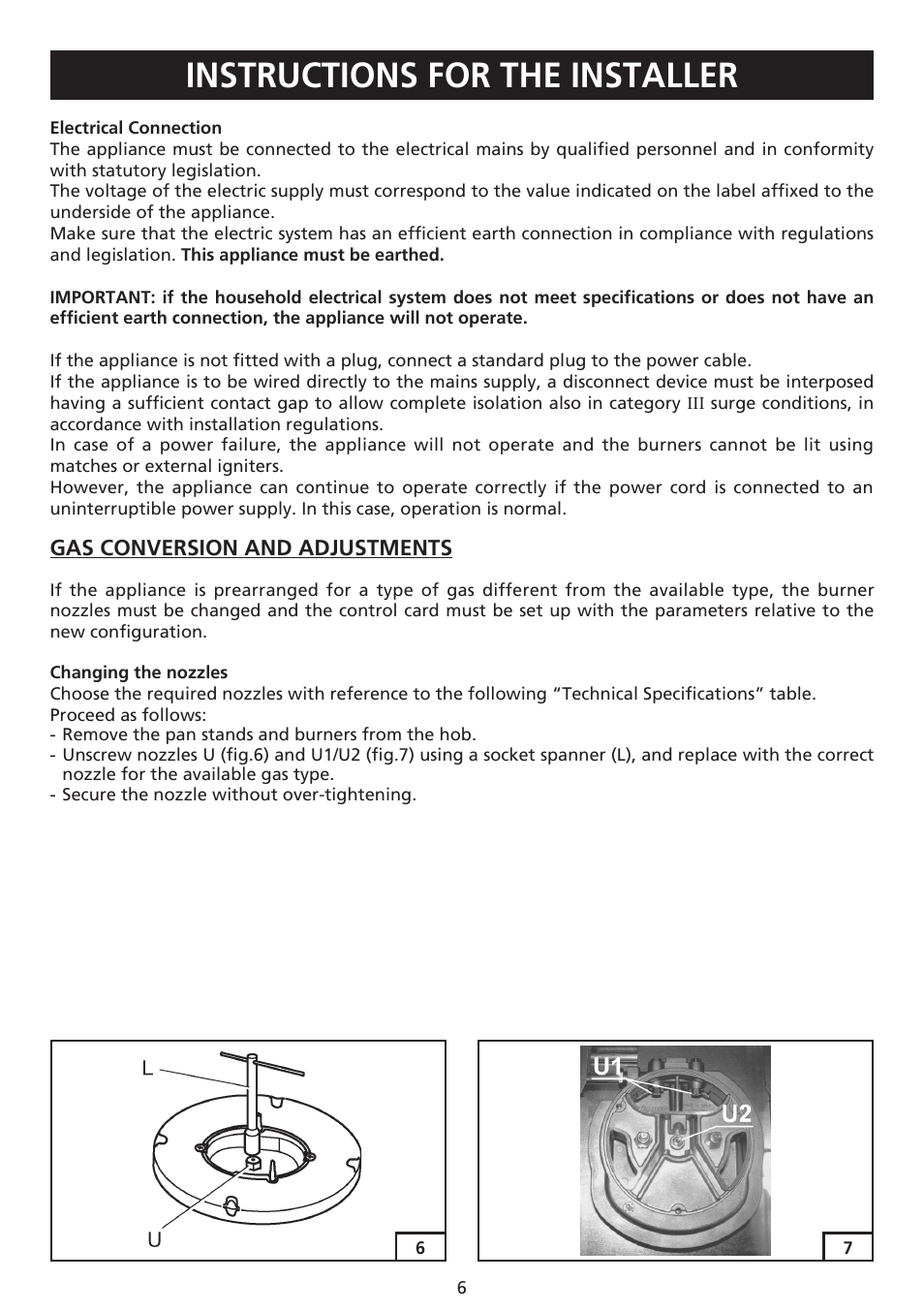 Instructions for the installer | Caple C981G User Manual | Page 6 / 20