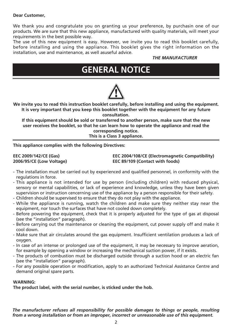 General notice | Caple C971G User Manual | Page 2 / 12