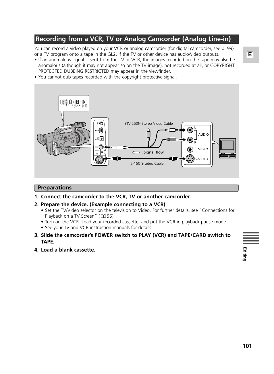 101 e, Preparations | Canon GL2 User Manual | Page 101 / 163