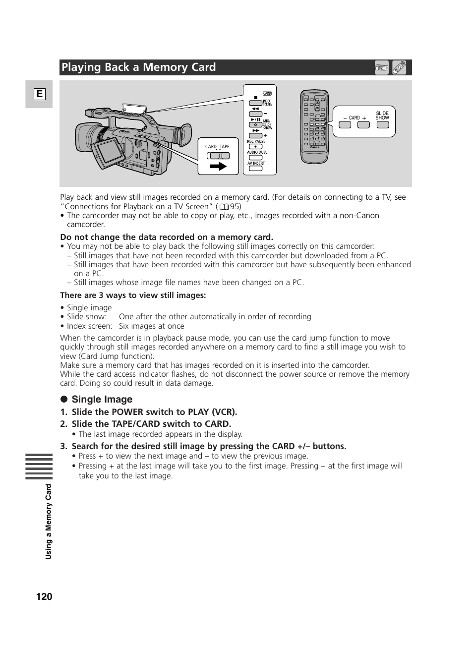 120 e, Single image | Canon GL2 User Manual | Page 120 / 163