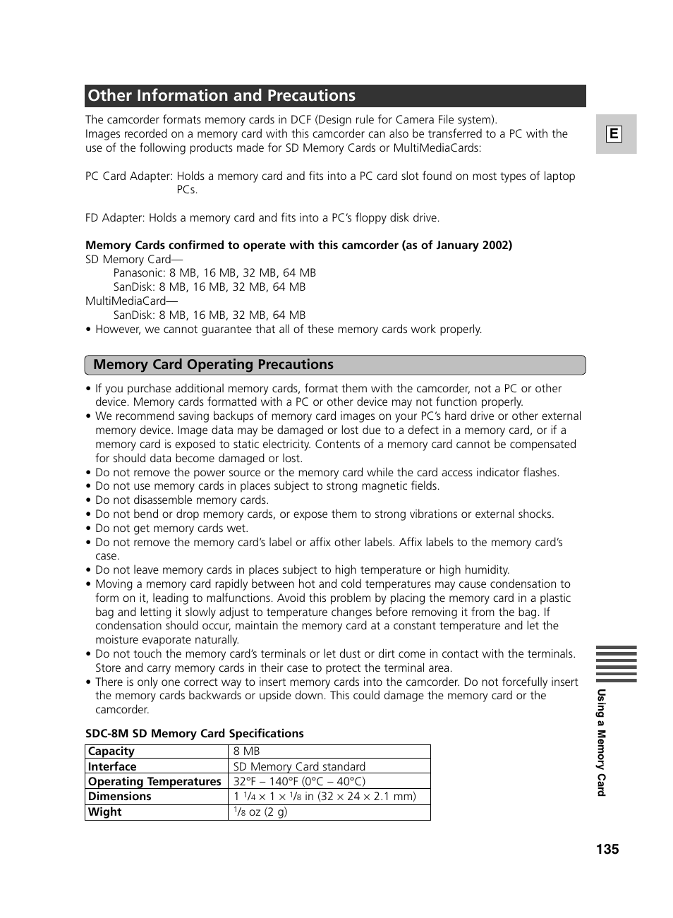 Other information and precautions | Canon GL2 User Manual | Page 135 / 163