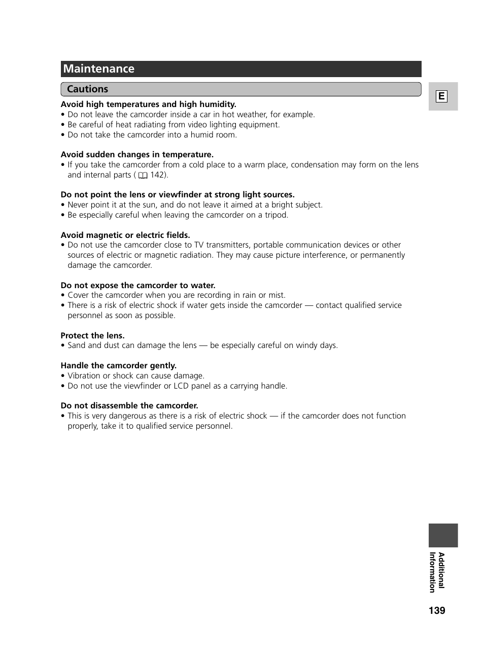 Maintenance | Canon GL2 User Manual | Page 139 / 163
