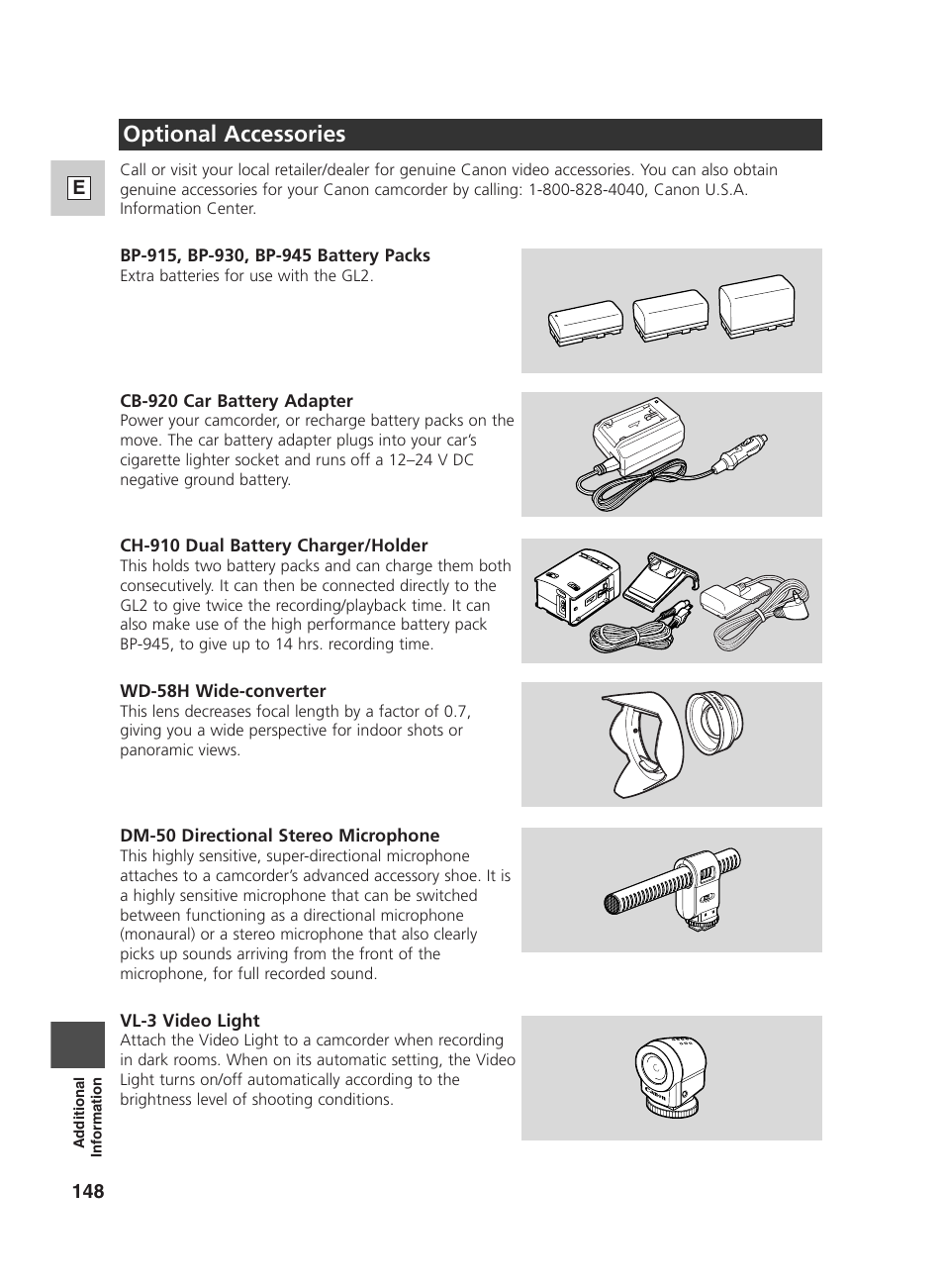 Optional accessories | Canon GL2 User Manual | Page 148 / 163