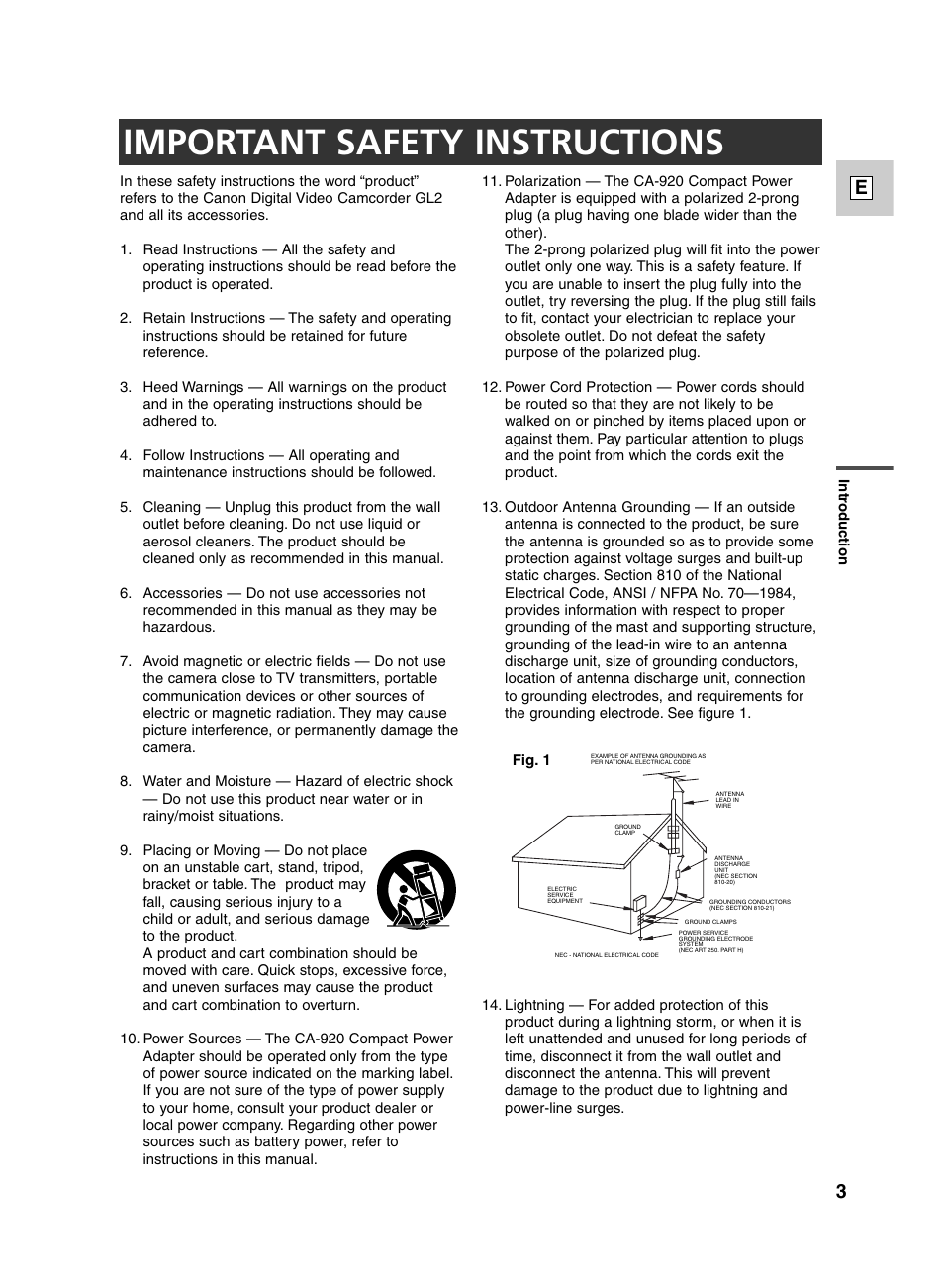 Important safety instructions | Canon GL2 User Manual | Page 3 / 163