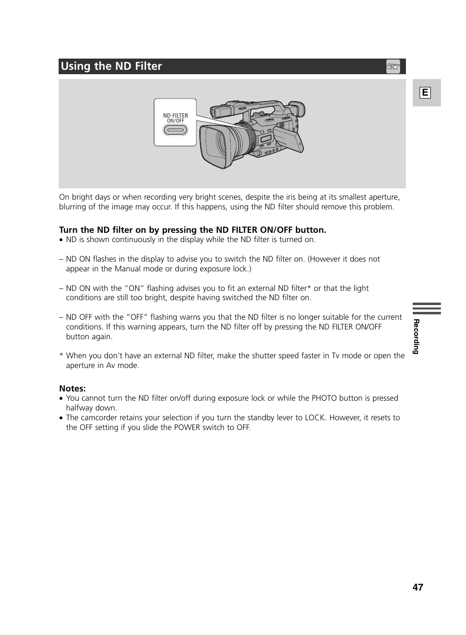 Using the nd filter | Canon GL2 User Manual | Page 47 / 163