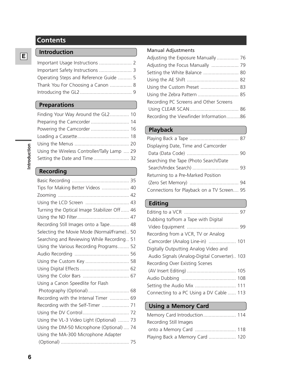 Canon GL2 User Manual | Page 6 / 163