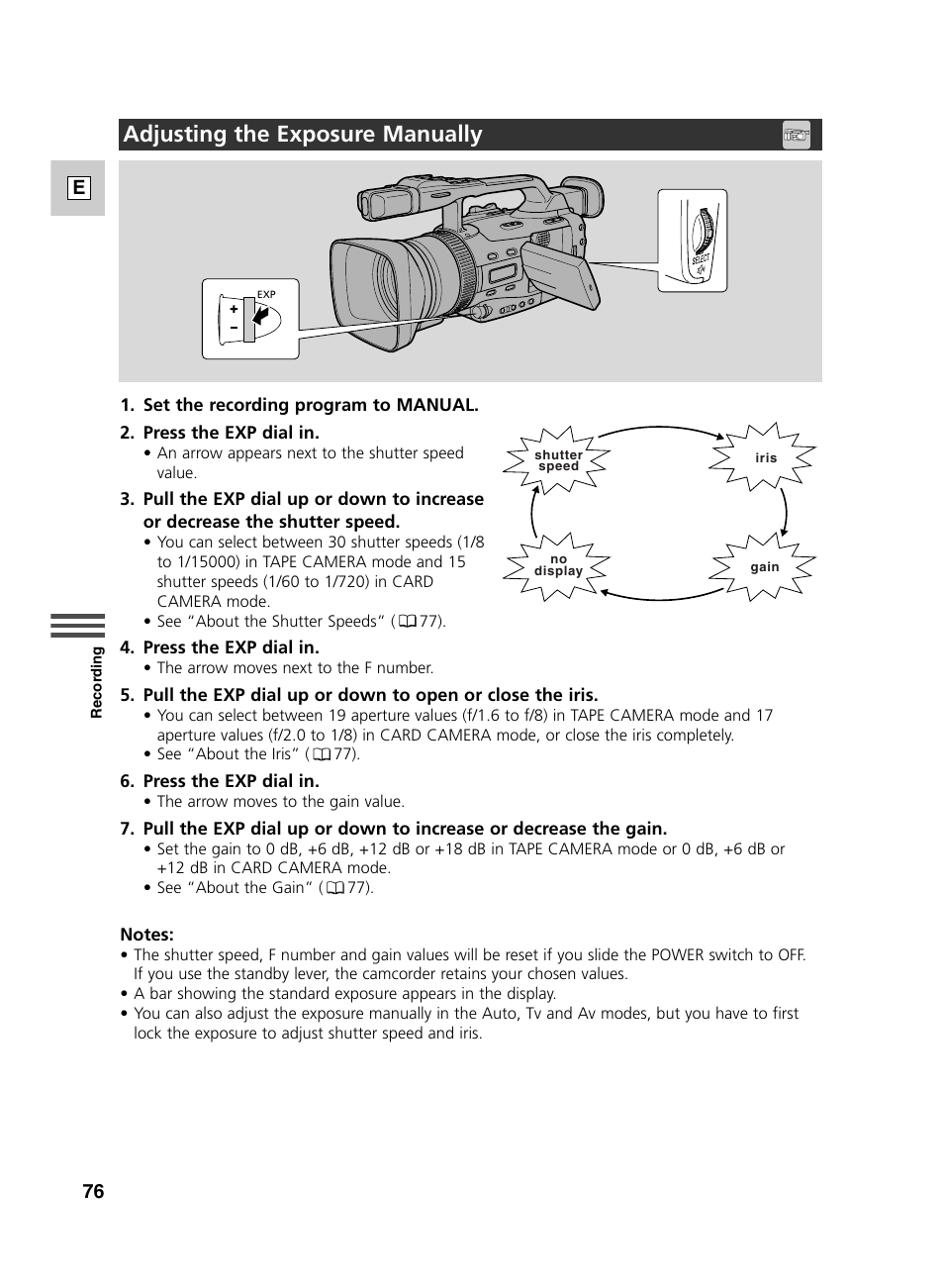 Adjusting the exposure manually | Canon GL2 User Manual | Page 76 / 163